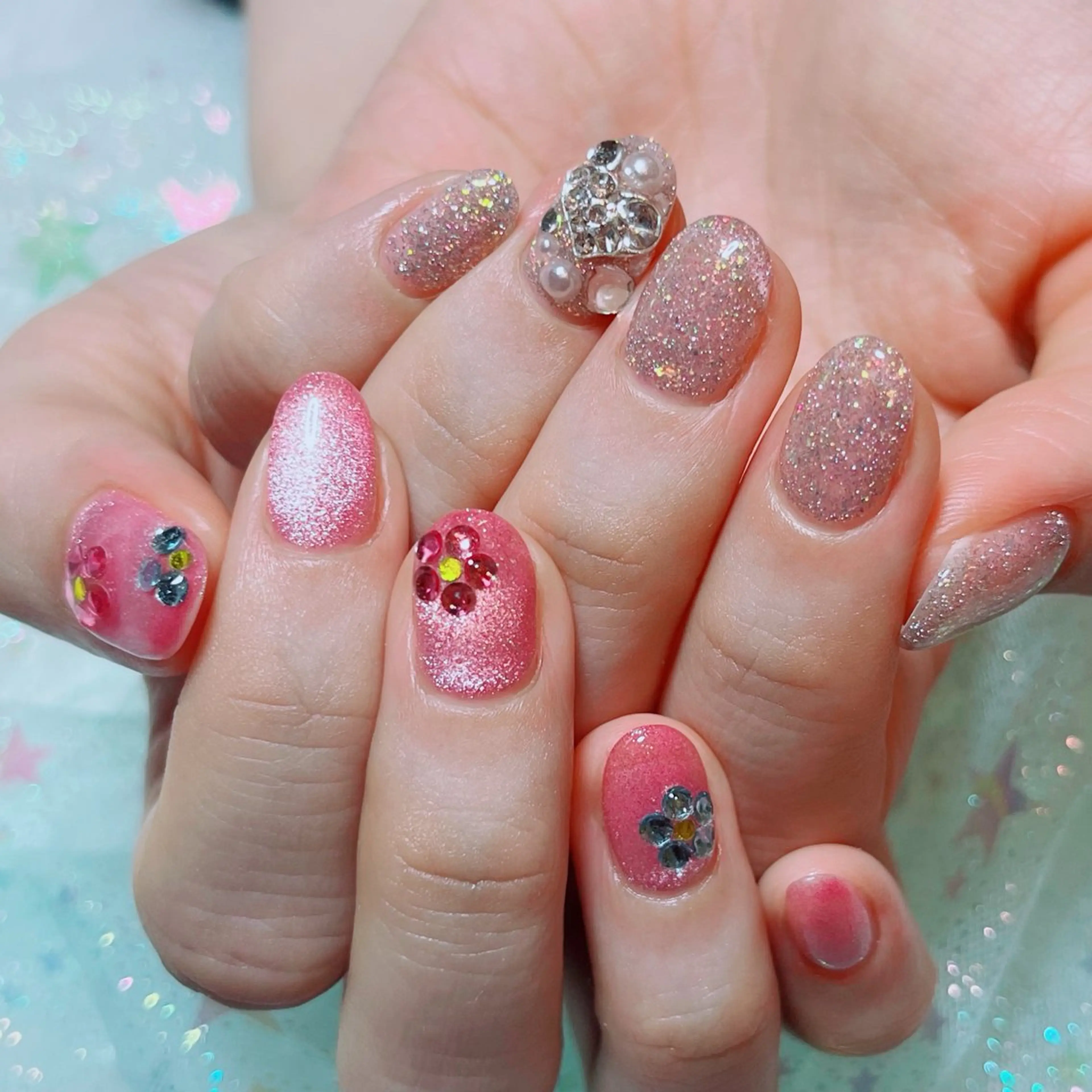 ネイル フラッシュネイル ジェルネイル マグネットネイル ピンク 春ネイル ruirui.naildesign所属・RUI ☆のネイルデザイン