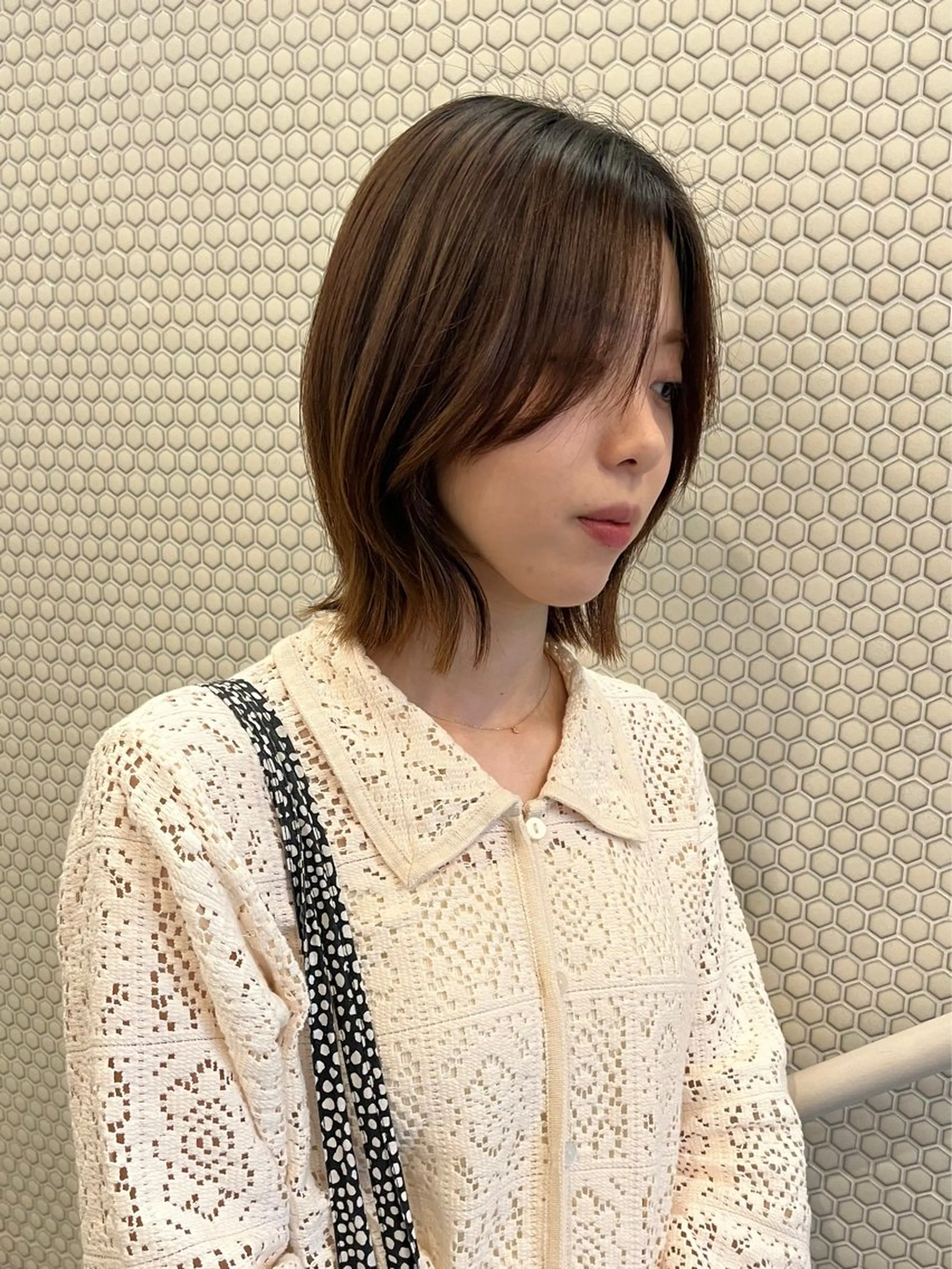 ミディアム カラー カット ヘアカラー トリートメント 髪質改善/レイヤー/ ボブ/磯野史歩のヘアスタイル
