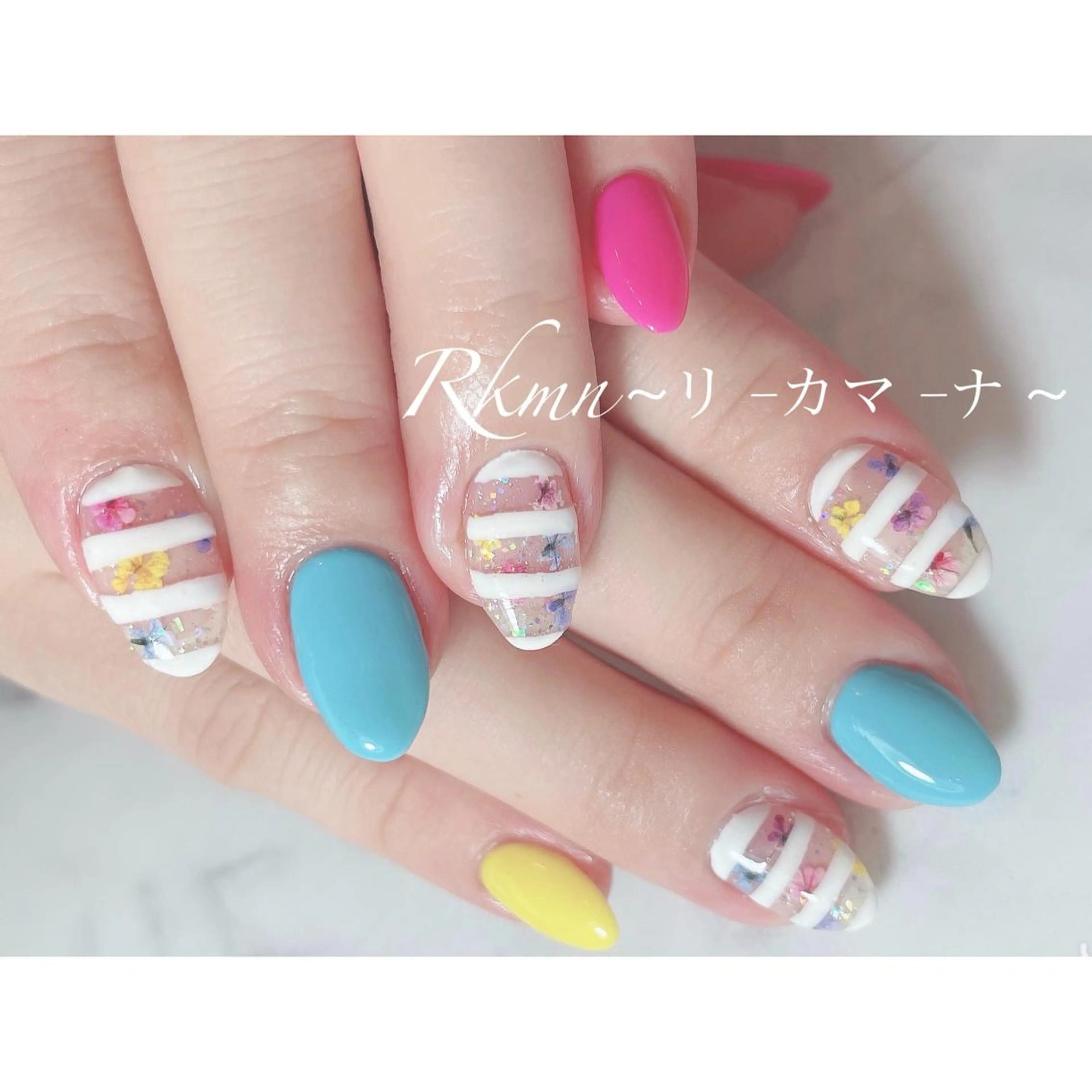 ネイル アートネイル ボーダー フラワーネイル フレンチネイル ジェルネイル ハンドネイル フットネイル ハンドケア Rkmn ~リ-カマ-ナ~のネイルデザイン