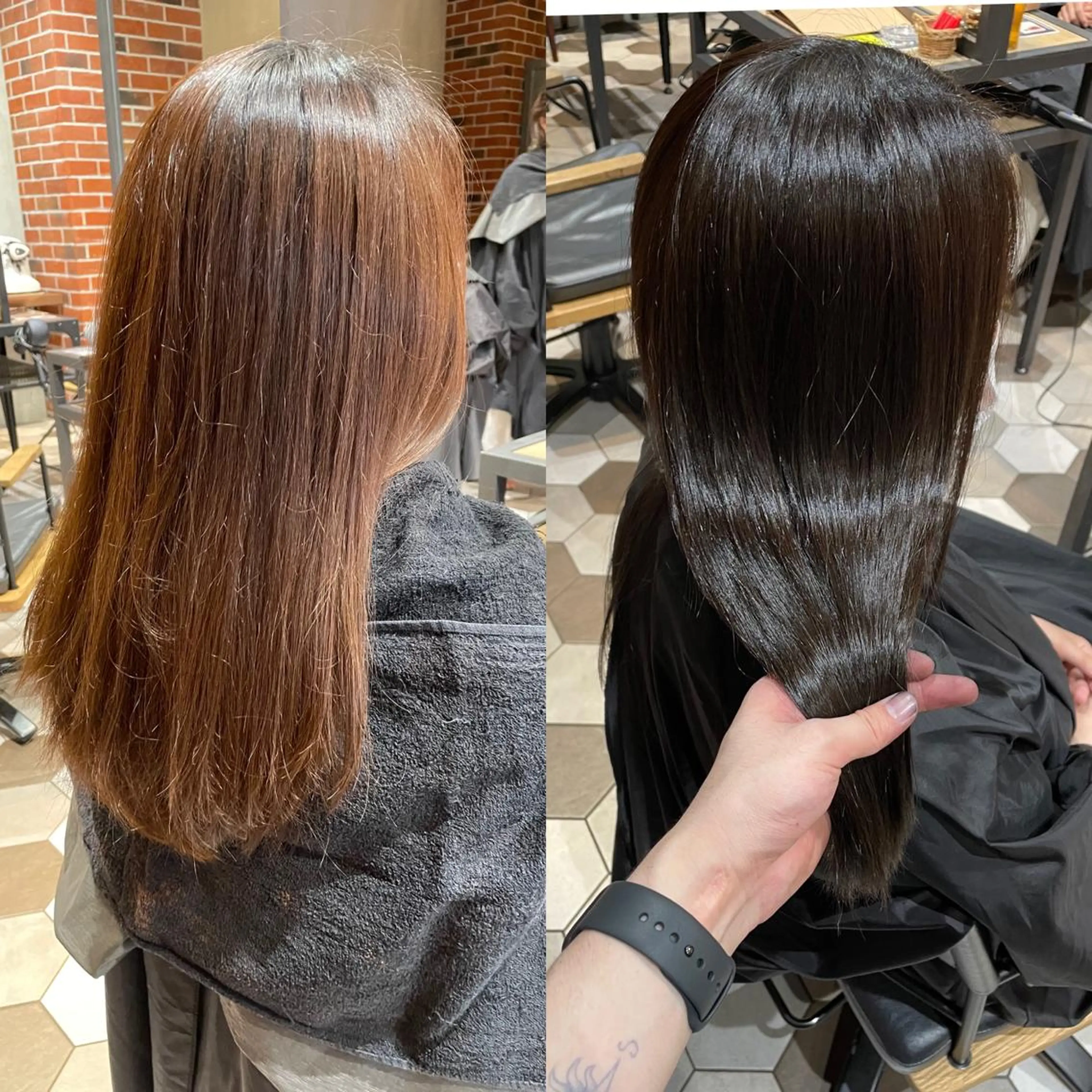 セミロング ヘアカラー トリートメント 髪質改善、縮毛矯正 酸性縮毛矯正のヘアスタイル
