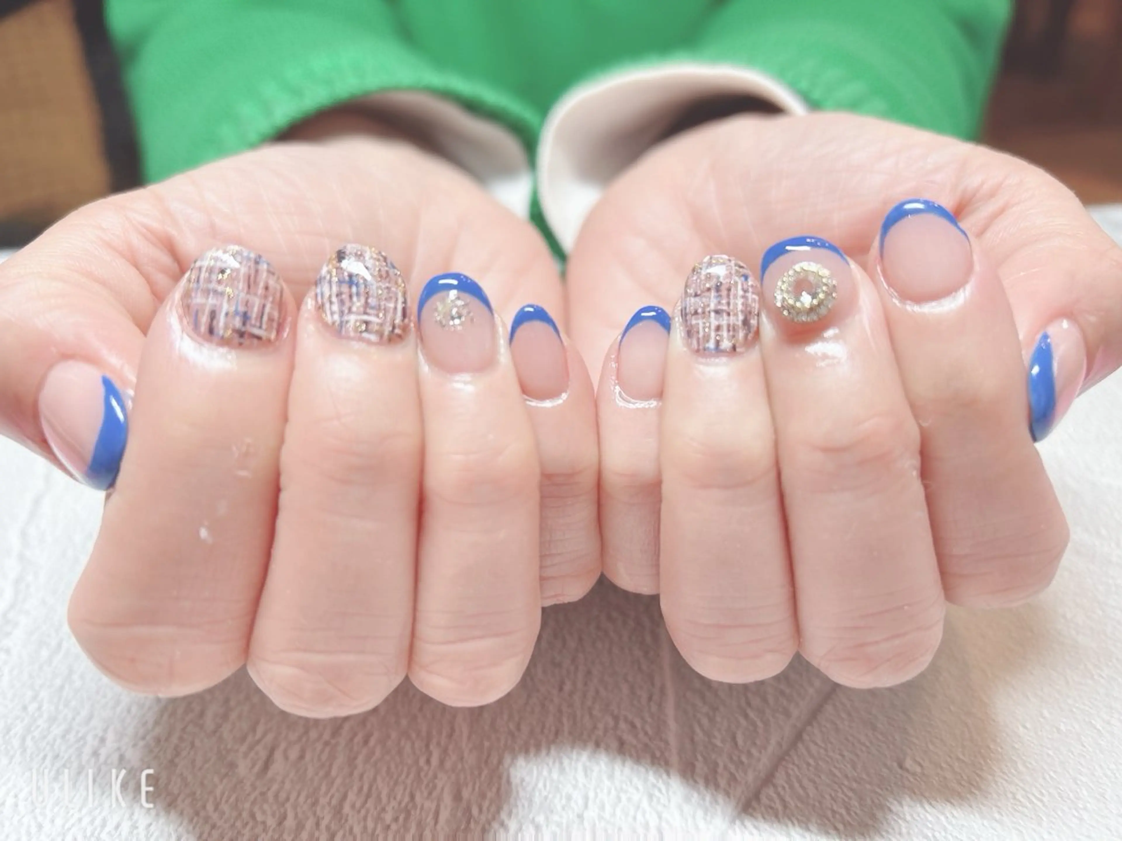 ネイル ブルー フレンチネイル ショートネイル ツイードネイル takamin._.nail所属・t. takamiのネイルデザイン