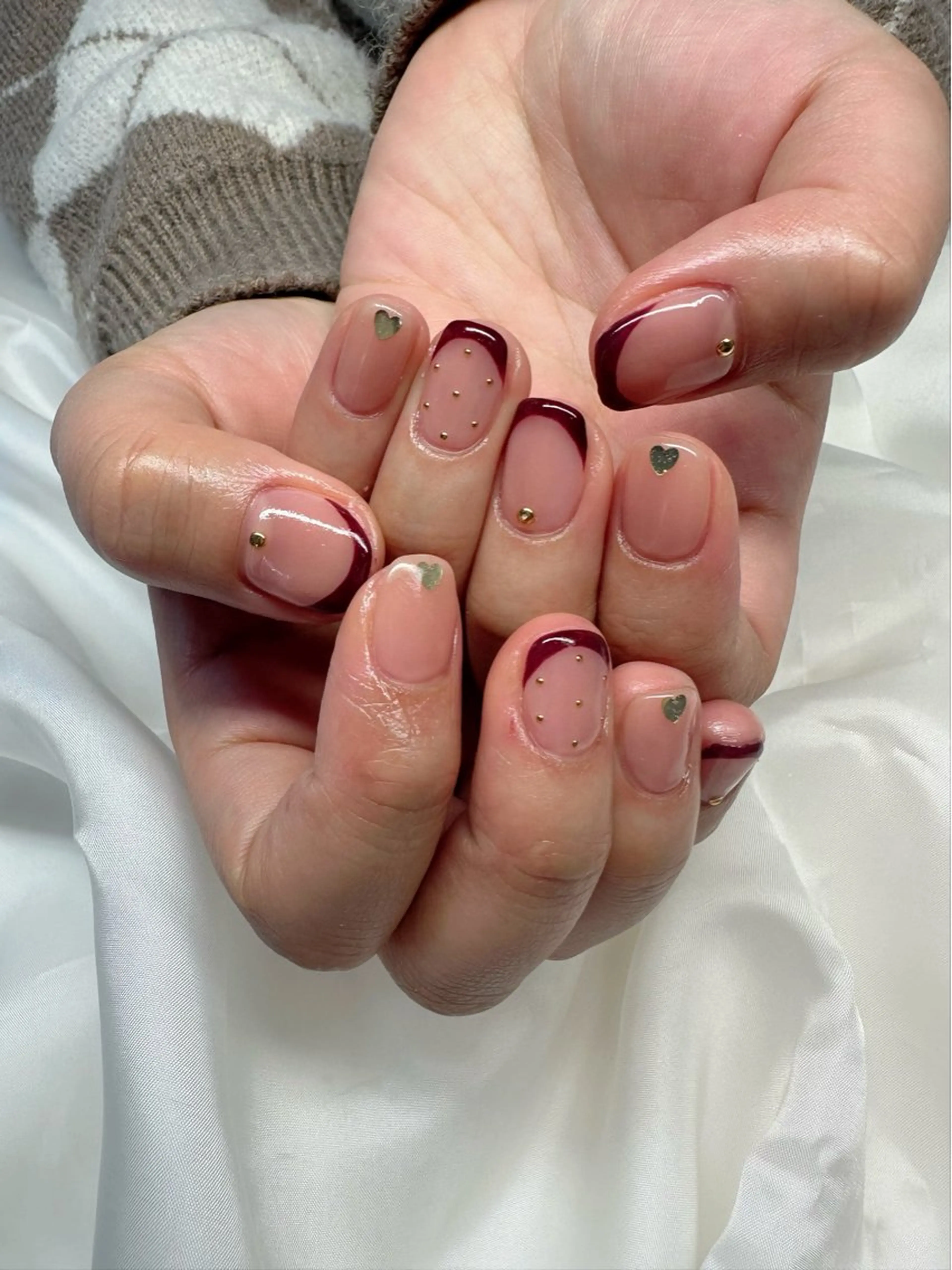 ネイル ボルドー クリアネイル ドット フレンチネイル 氷ネイル・うるうるネイル 🪞KAPE NAIL 🪞のネイルデザイン