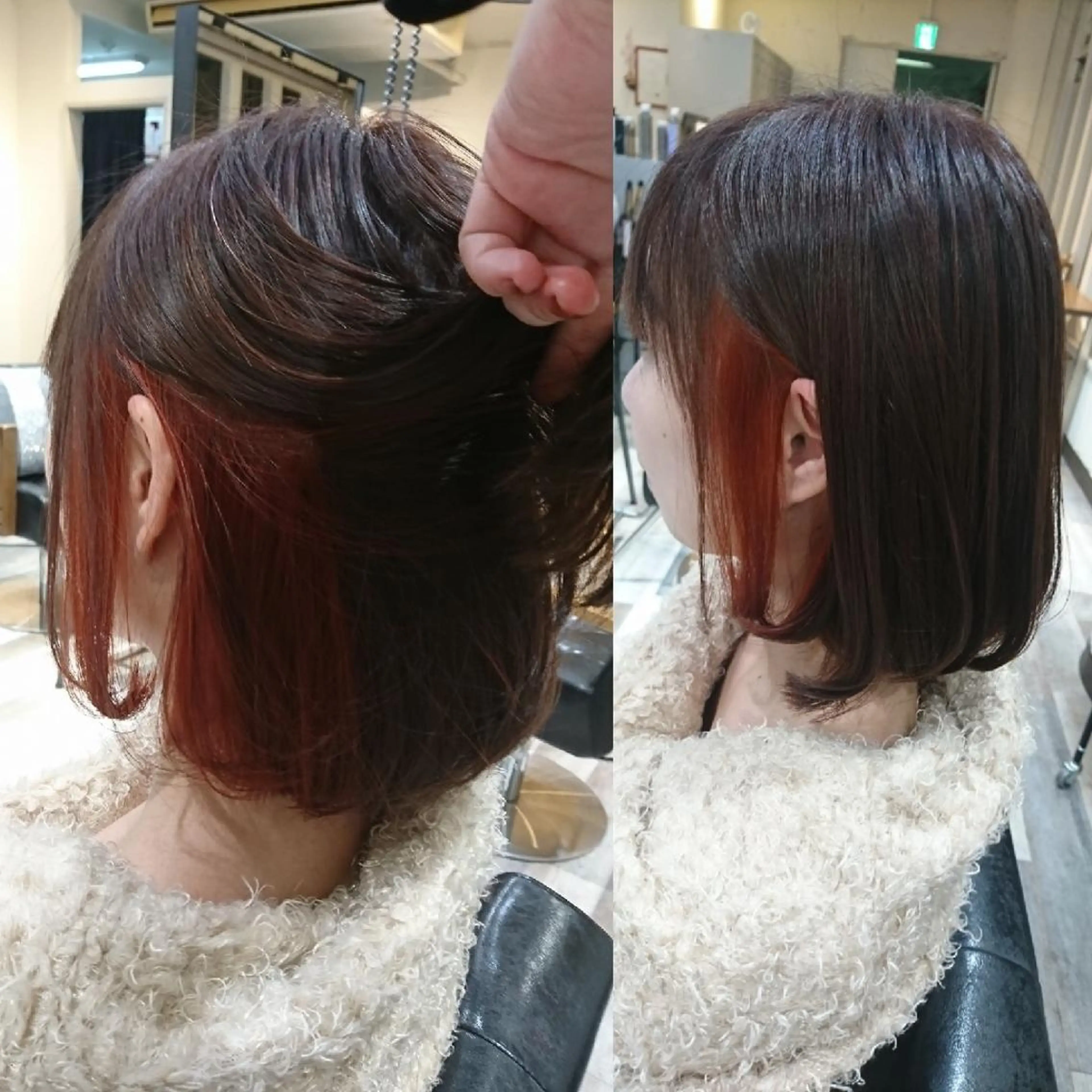 ミディアム カラー インナーカラー レッドカラー ACROあべの店所属・艶カラー/インナー /グラデ/大西小百合のヘアスタイル
