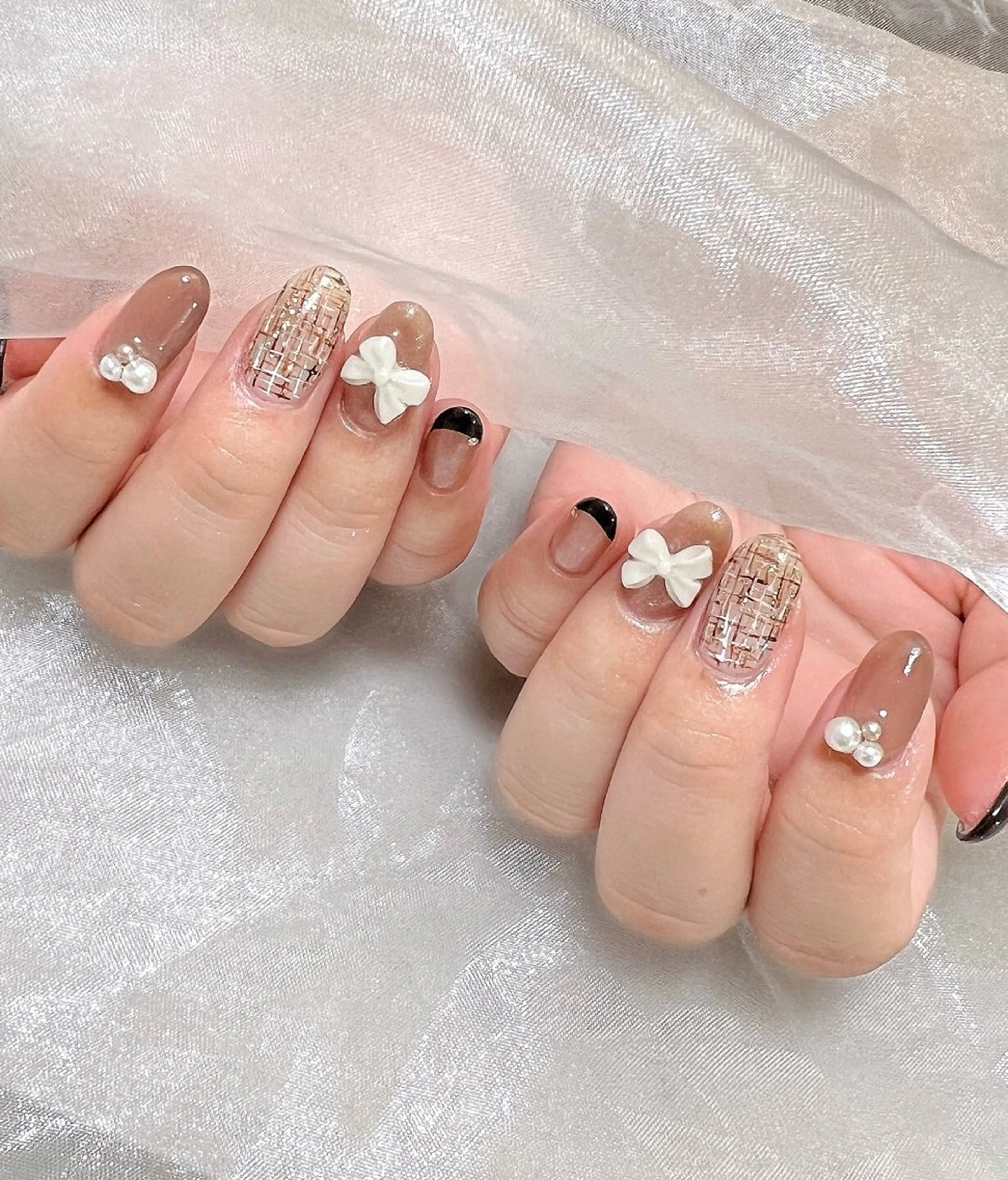 ネイル フットネイル ジェルネイル 韓国ネイル リボン ツイードネイル ハンドネイル nail salon Lauleaのネイルデザイン