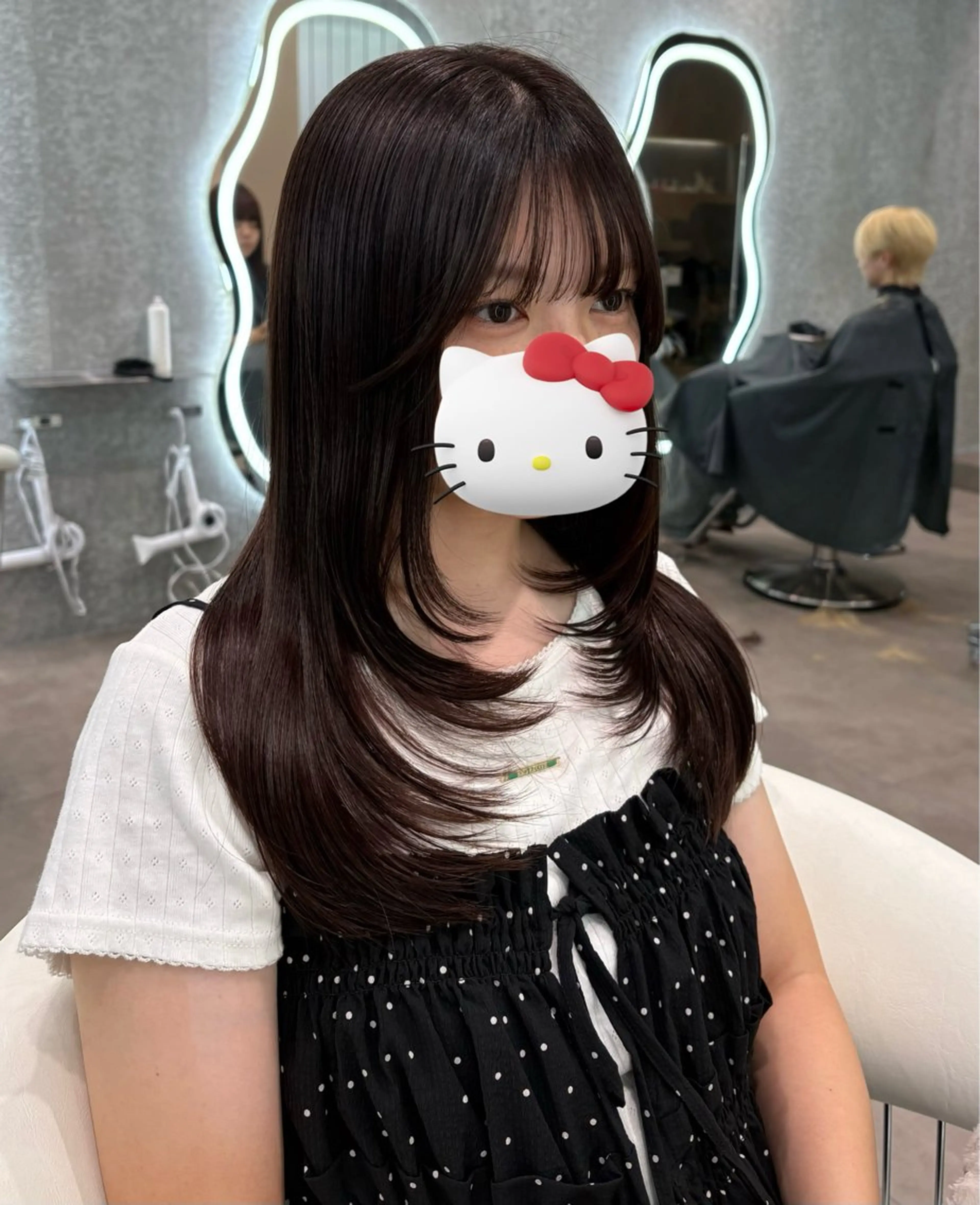 ロング カラー ヘアアレンジ アッシュ 黒髪 ブリーチ ブルーカラー ブルーブラック カット 縮毛矯正 トリートメント ヘアセット 韓国ヘア🇰🇷 髪質改善 佐藤 和のヘアスタイル
