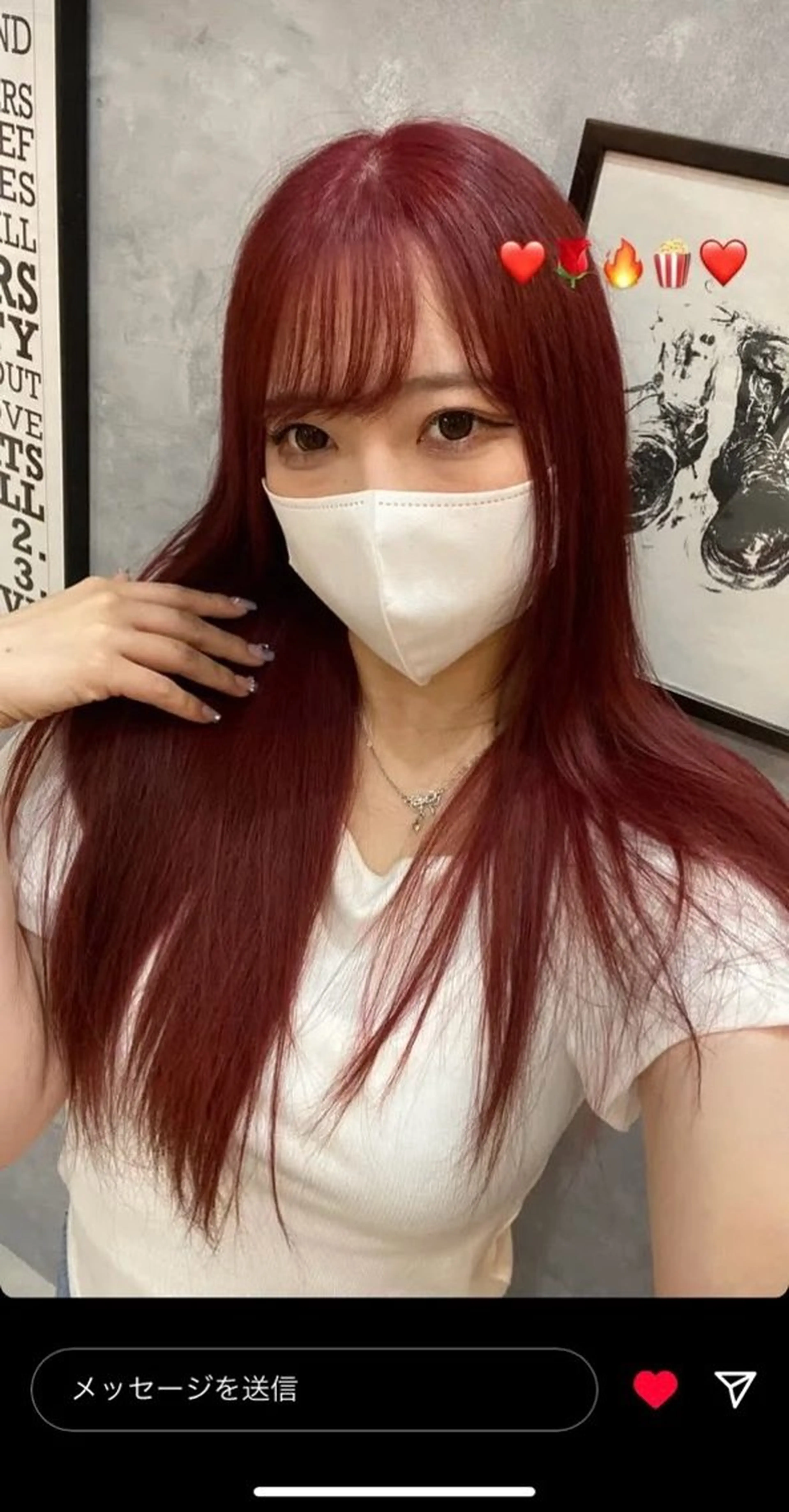 セミロング カラー ブリーチ ダブルカラー レッドカラー バイオレットカラー nagi所属・千種／韓国風レイヤー カット／推し活美容師のヘアスタイル