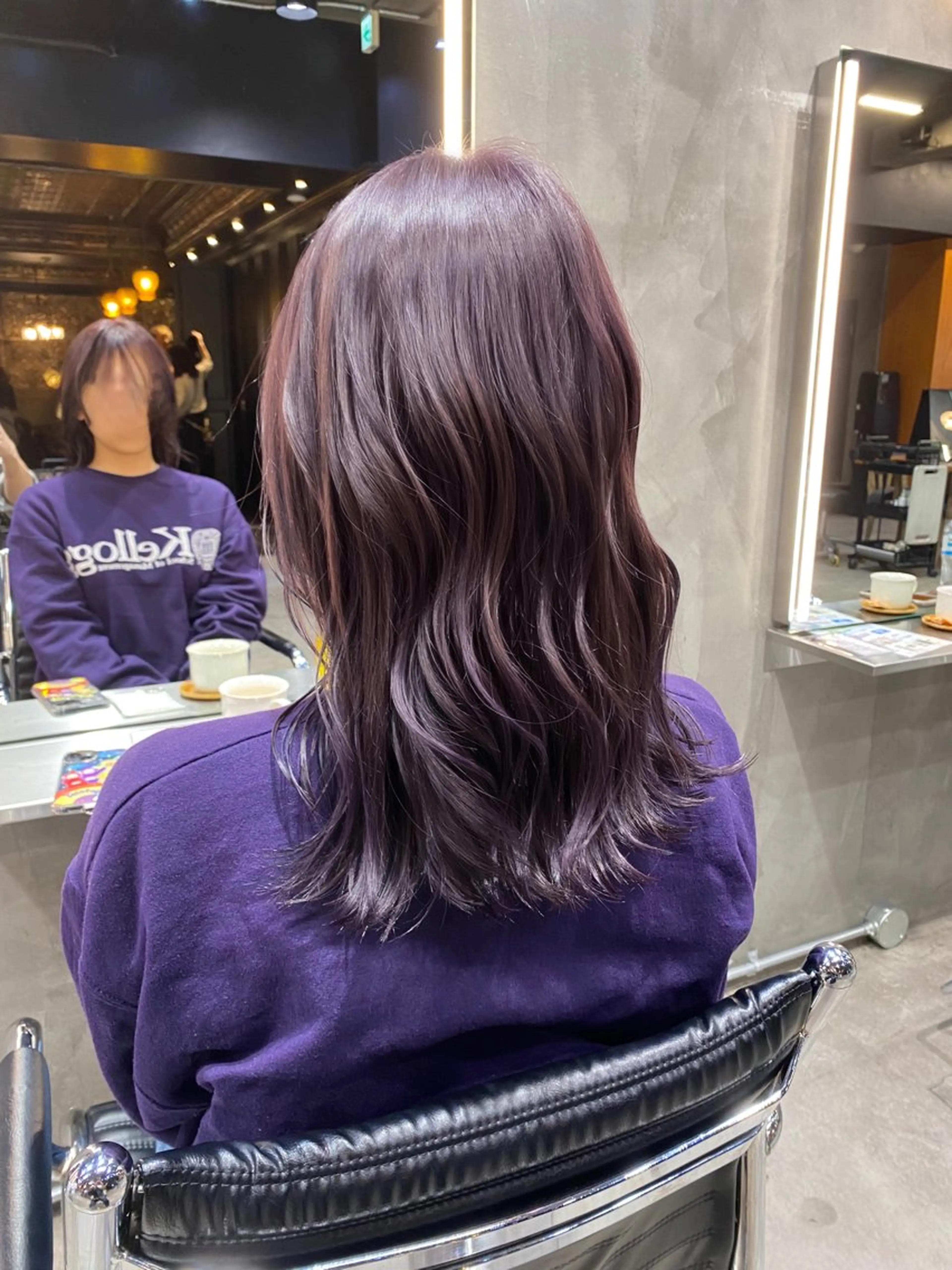 セミロング カラー ブリーチ ディープパープル ダブルカラー ブリーチなしカラー パープルカラー カット ヘアカラー ブリーチなしダブル カラー🧸🐺陽介のヘアスタイル
