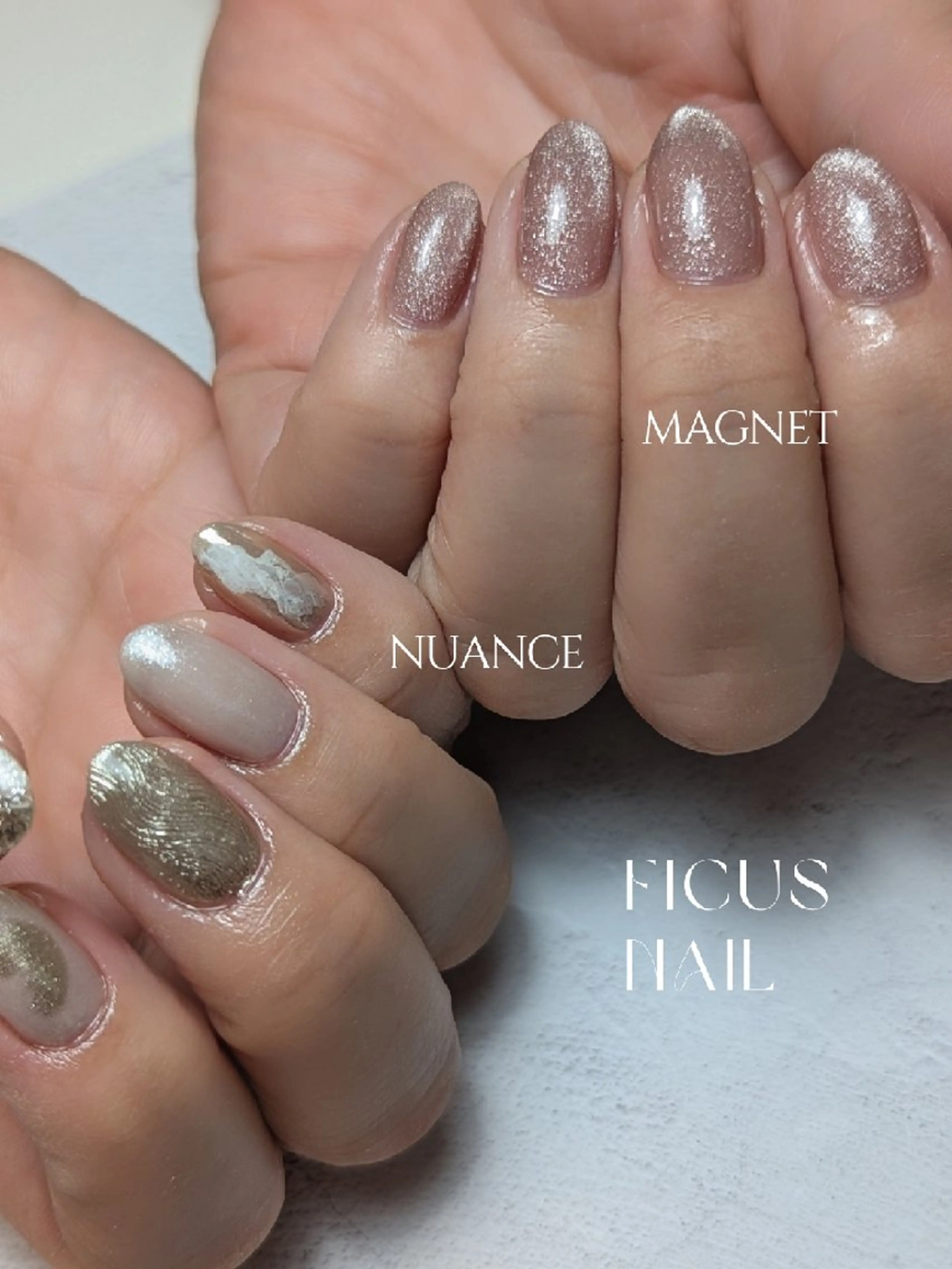 ネイル マグネットネイル ミラーネイル ニュアンスネイル オフィスネイル ショートネイル ハンドネイル ficus nailのネイルデザイン