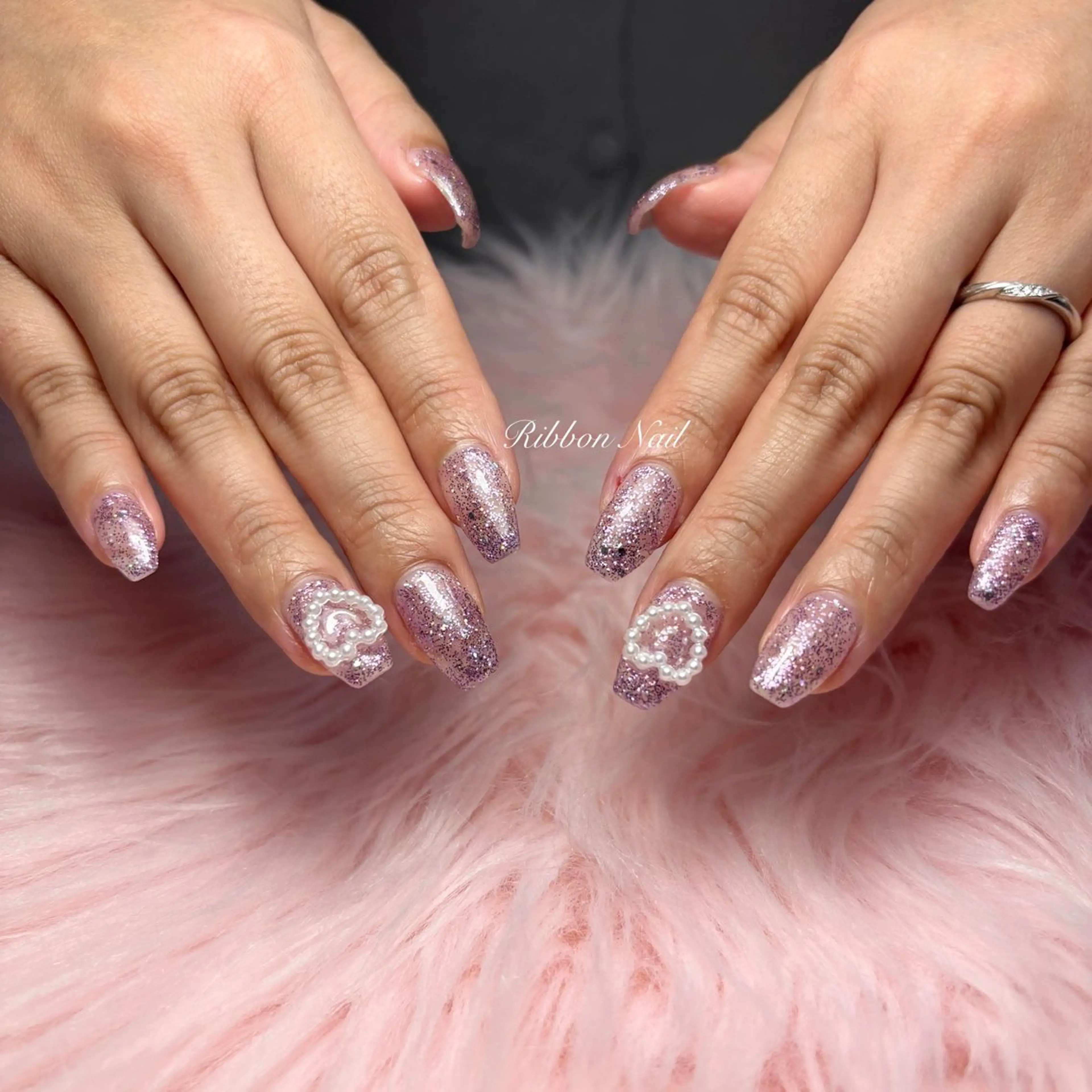 ネイル ラメ(グリッター) パープル ハンドネイル Ribbon nailのエステ・リラクイメージ