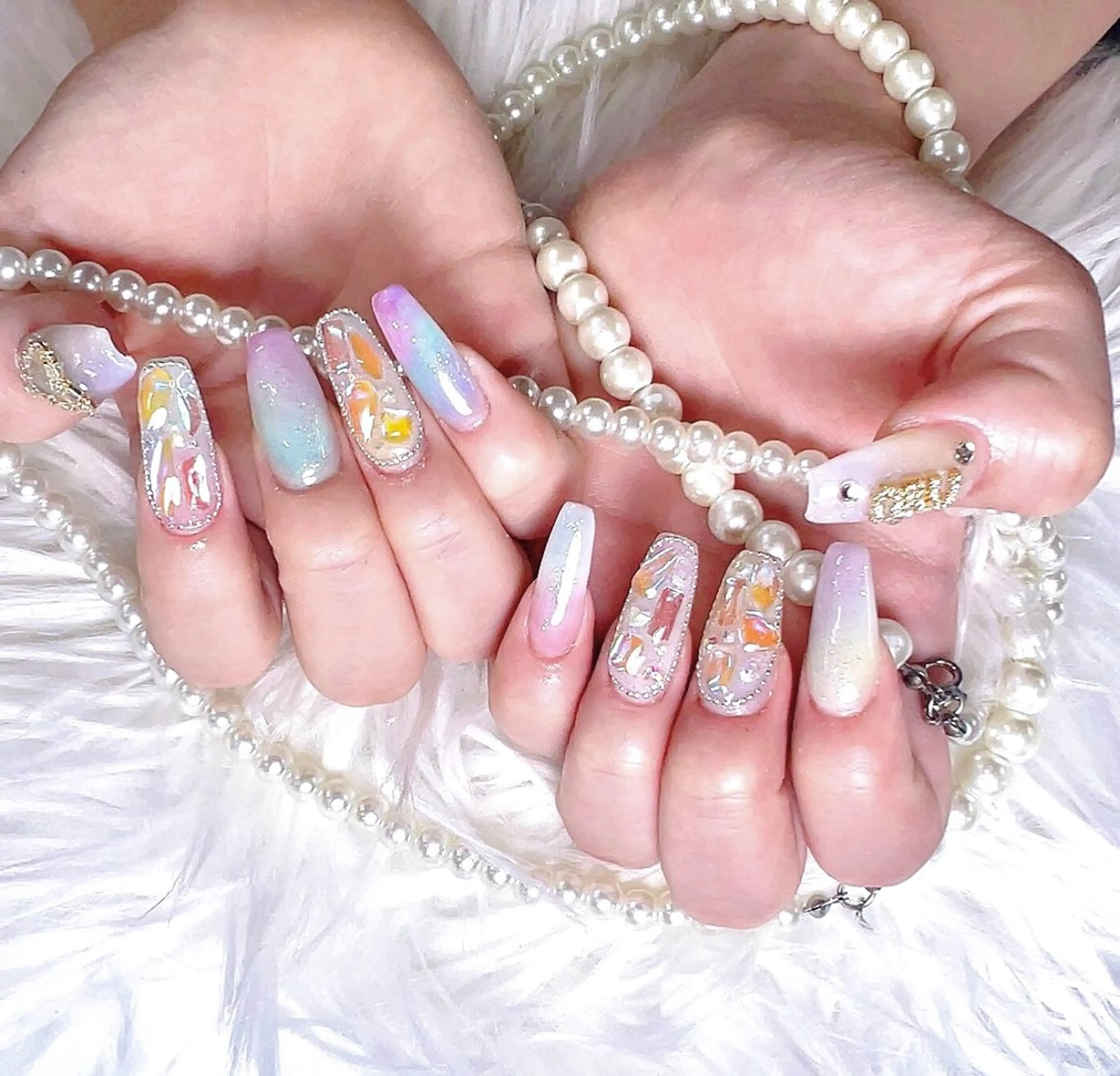 ネイル 長さ出し フレンチネイル ジェルネイル ガラスフレンチ 韓国ネイル ハンドネイル ハンドケア For U nail スカルプ専門店のネイルデザイン