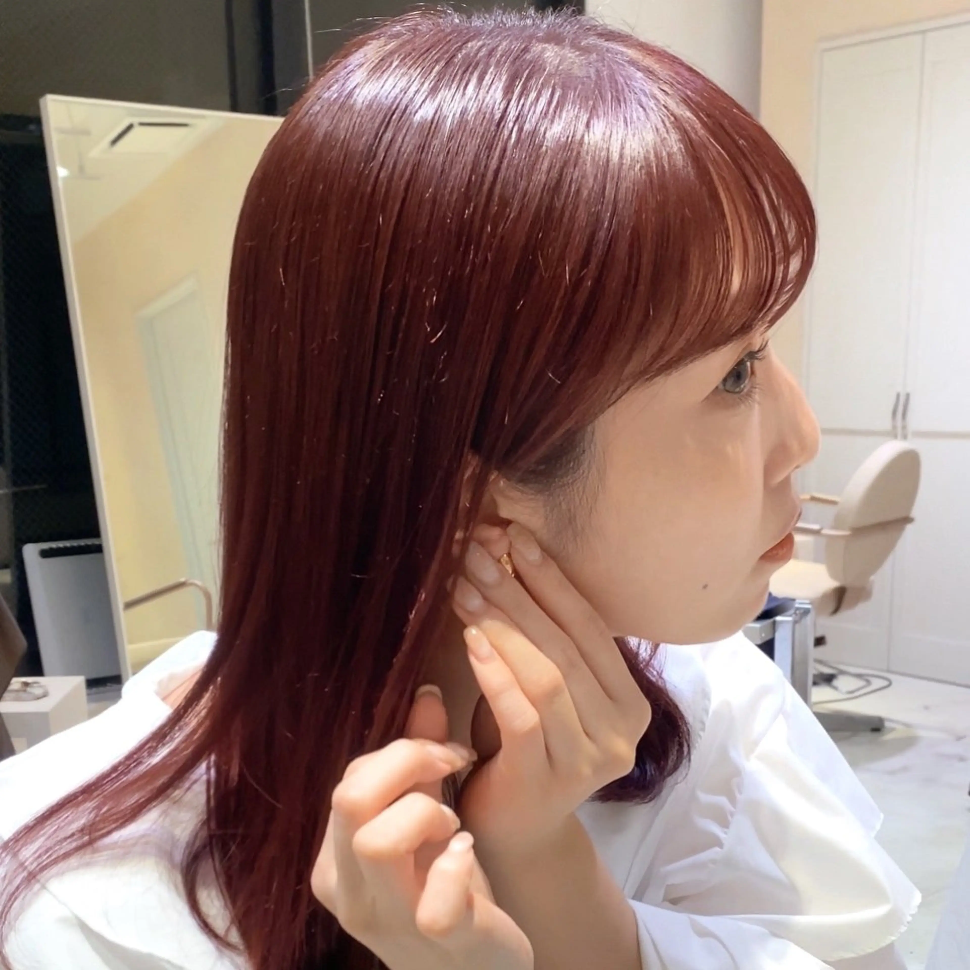 ミディアム カラー ボルドーカラー ダブルカラー cie所属・ボブ/ミニボブ 透明感カラーkadoのヘアスタイル