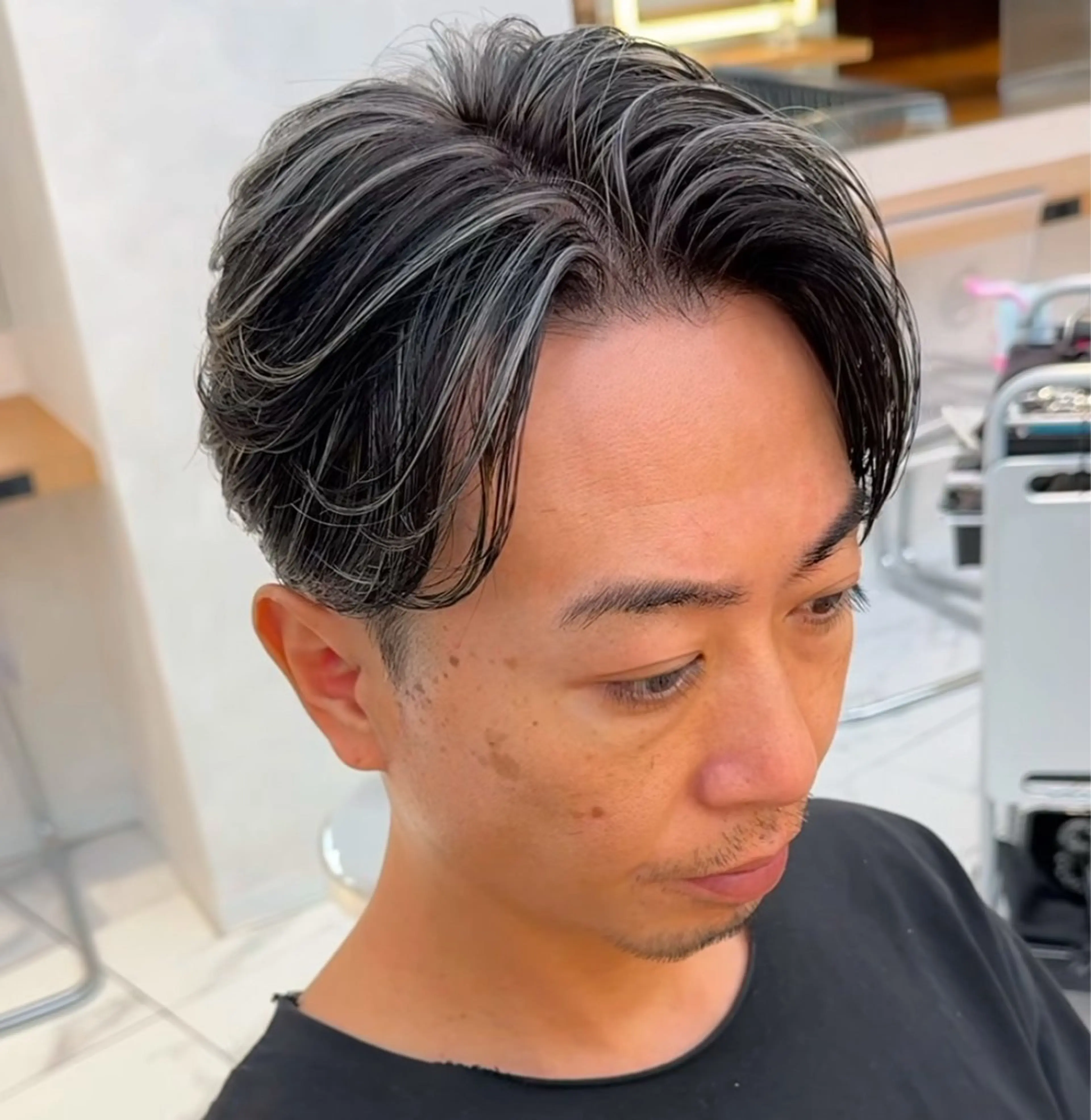 メンズ センターパート メンズハイライト メンズメッシュ カット ヘアカラー 大人メッシュ/ ハイライト/ぽんのヘアスタイル