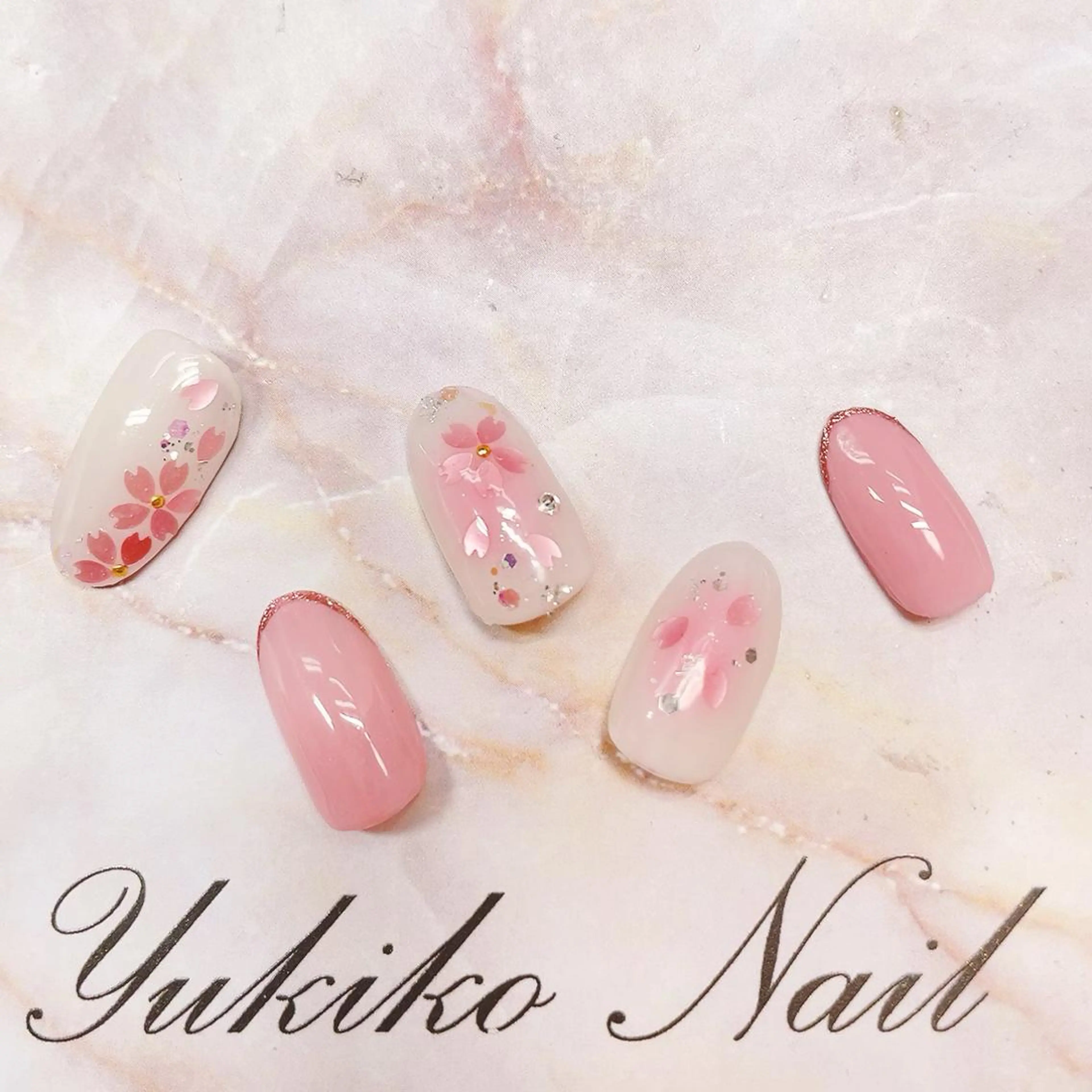 ネイル チークネイル 桜ネイル フレンチネイル ジェルネイル ハート ユキコ ネイルのネイルデザイン