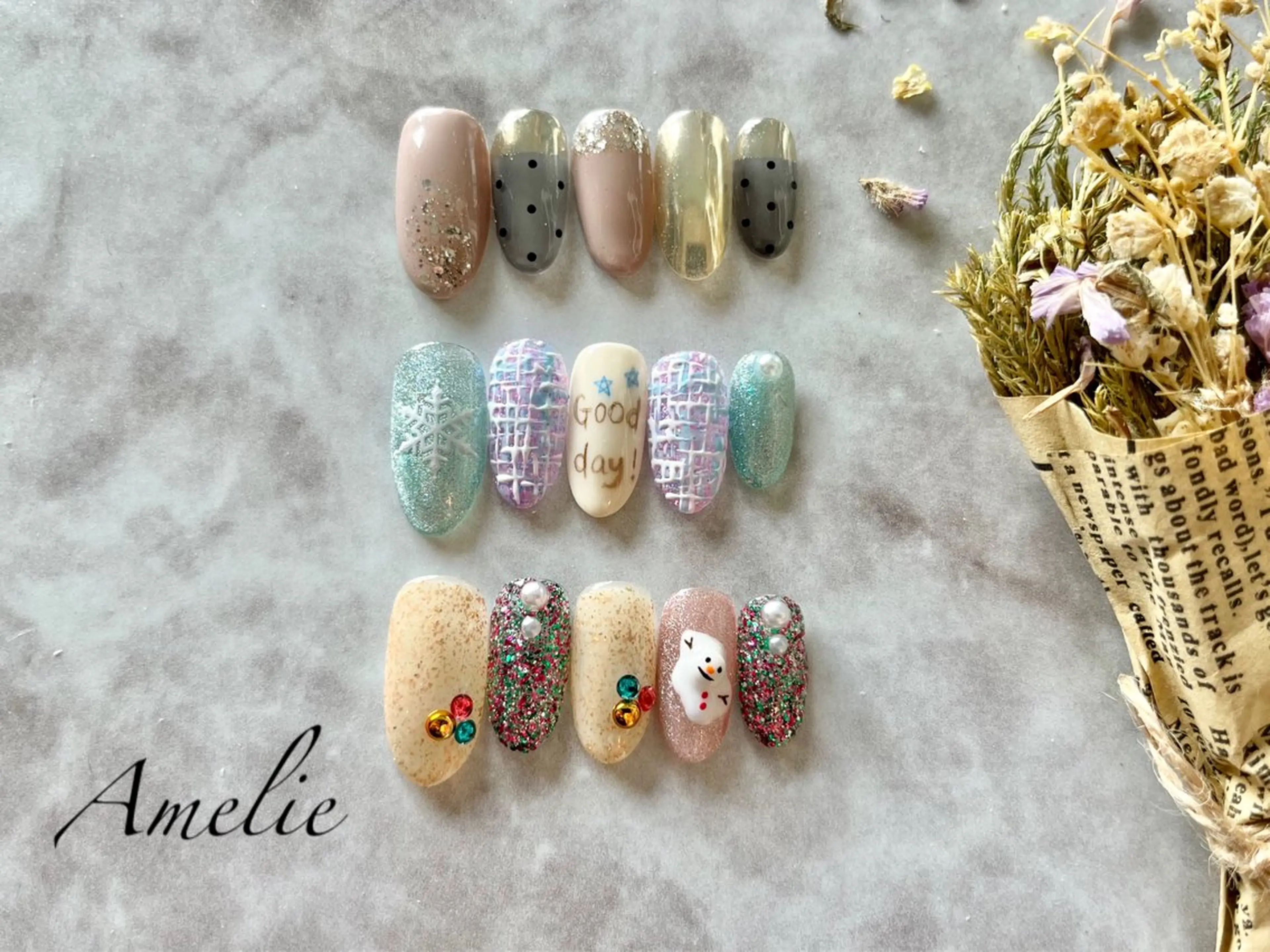 ネイル ジェルネイル パラジェル 冬ネイル ハンドネイル yo koのネイルデザイン