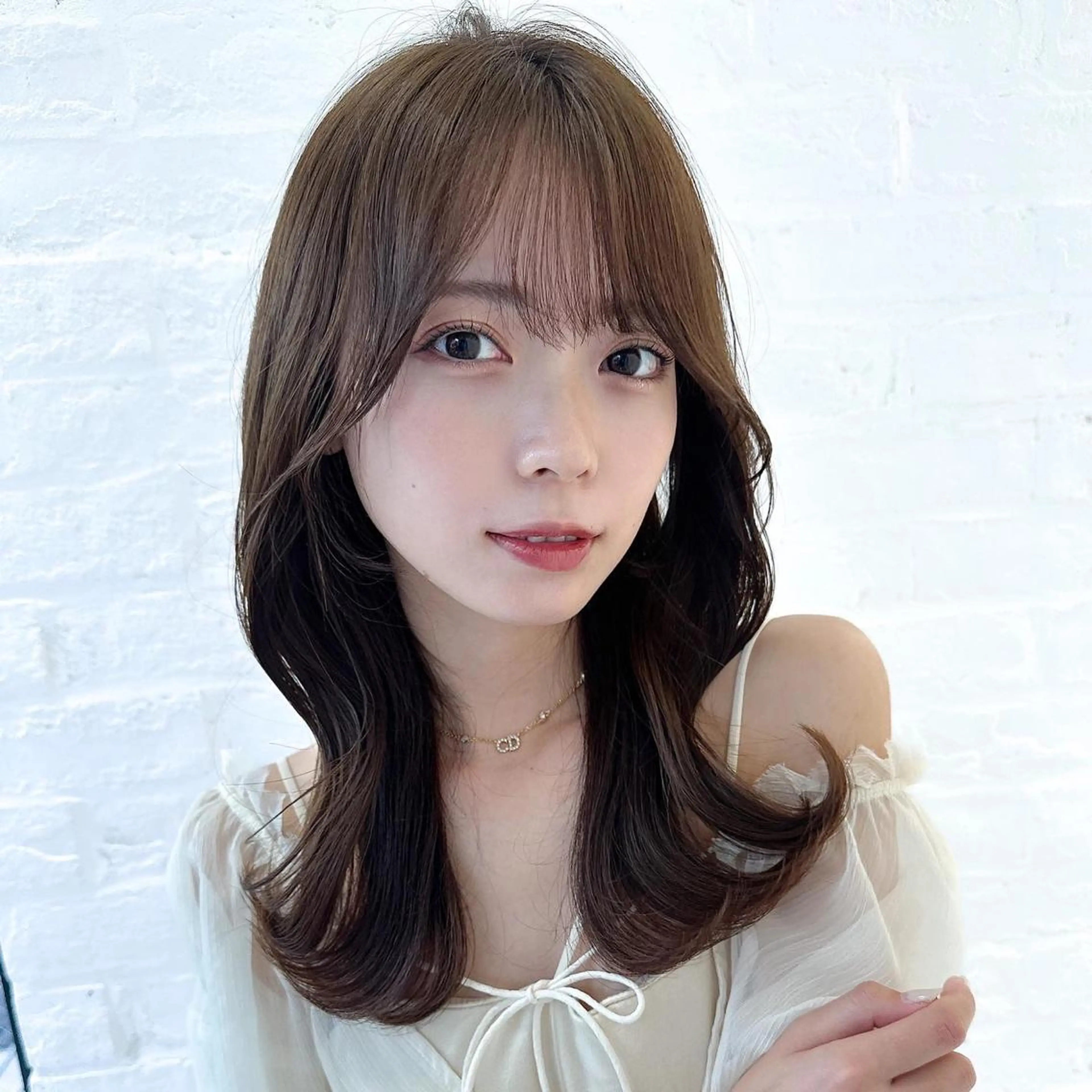 セミロング カラー ベージュカラー ブラウンカラー ブラウンベージュ くびれヘア 顔まわりレイヤー 顔周り/くびれヘア 韓国ヘア💕風間るなのヘアスタイル