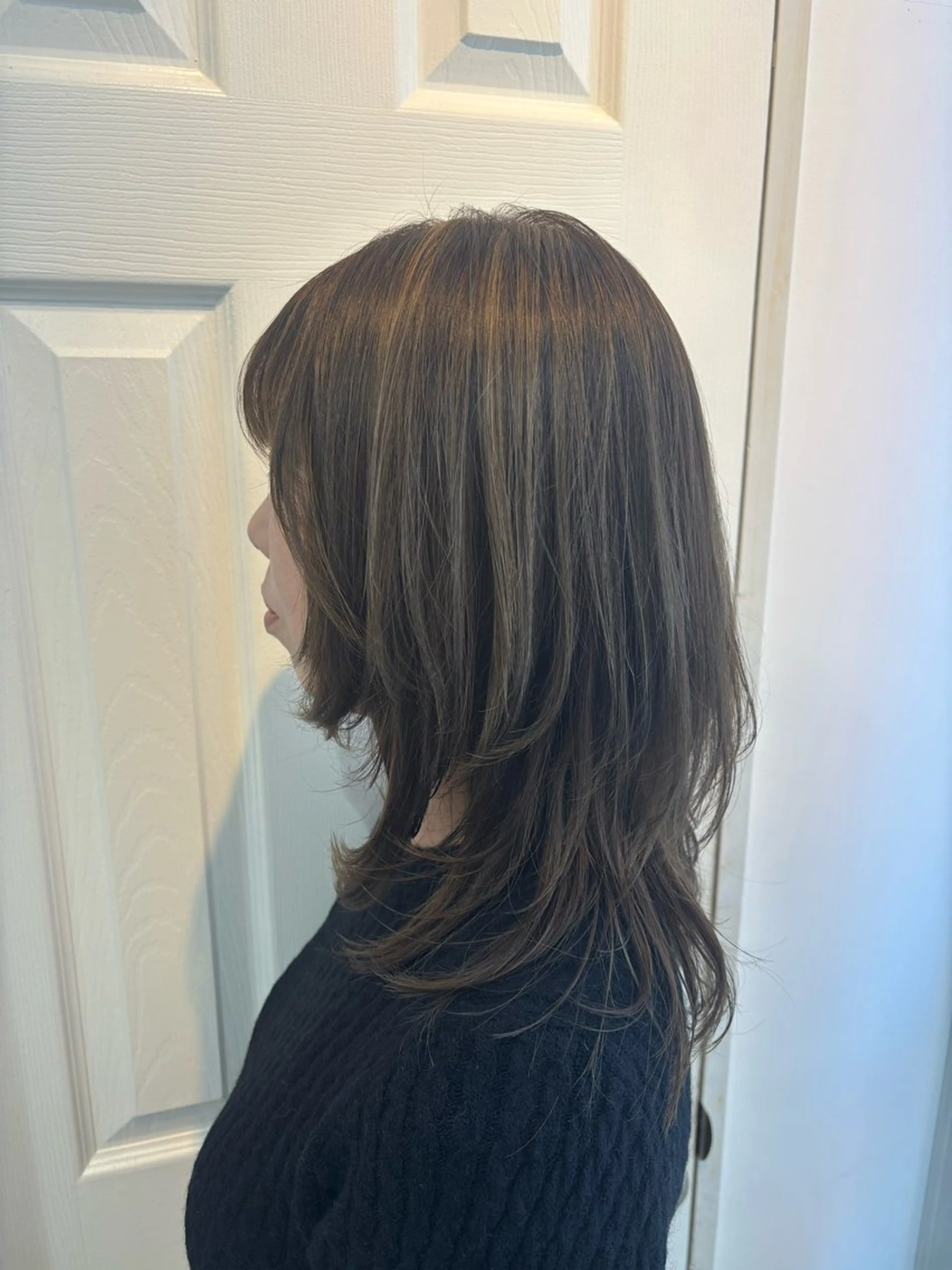 セミロング ハイライト カット ヘアカラー Rena/大名/ レイヤー/暖色🎀のヘアスタイル