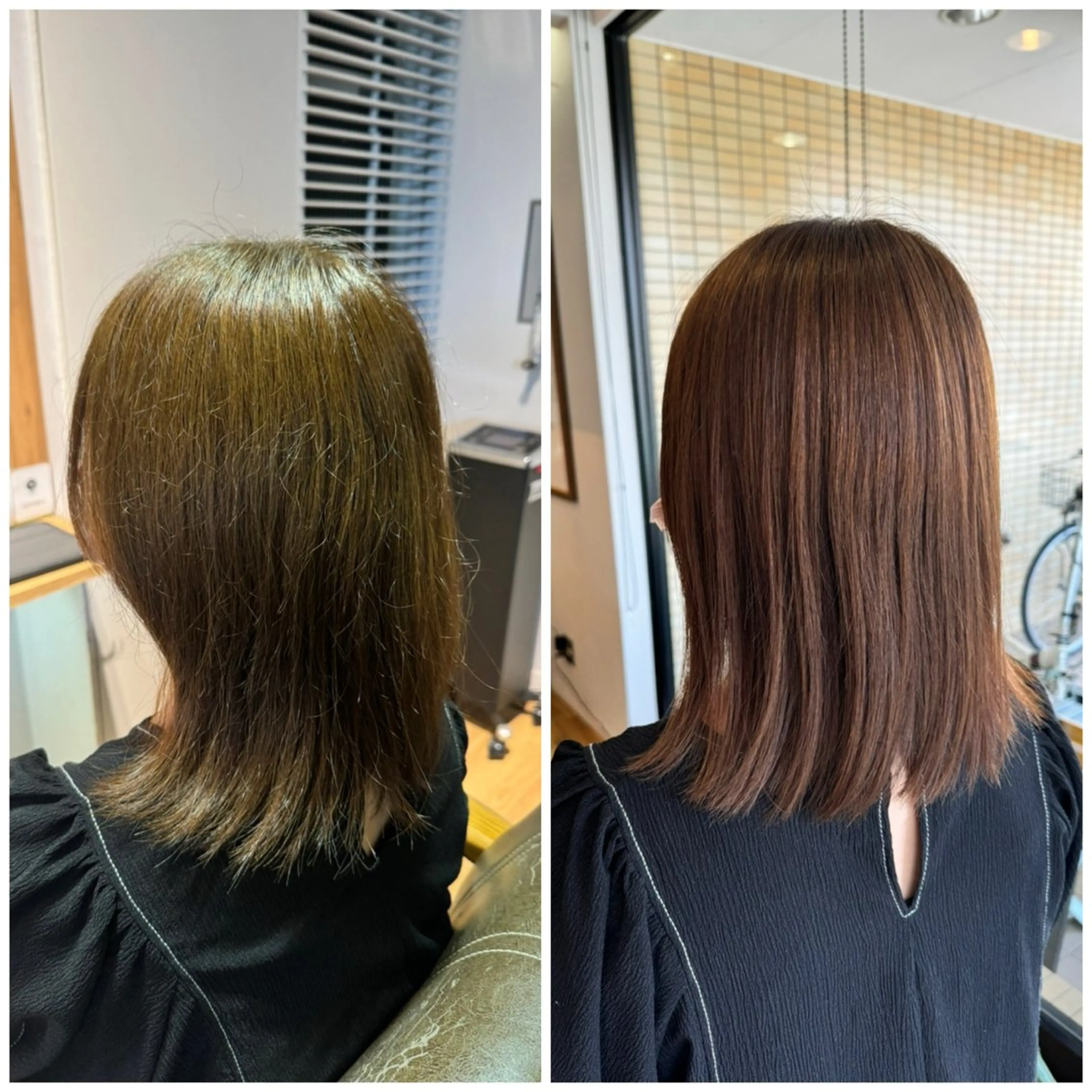 ミディアム カラー 酸性ストレート 縮毛矯正 トリートメント ツキダテ ユイのヘアスタイル