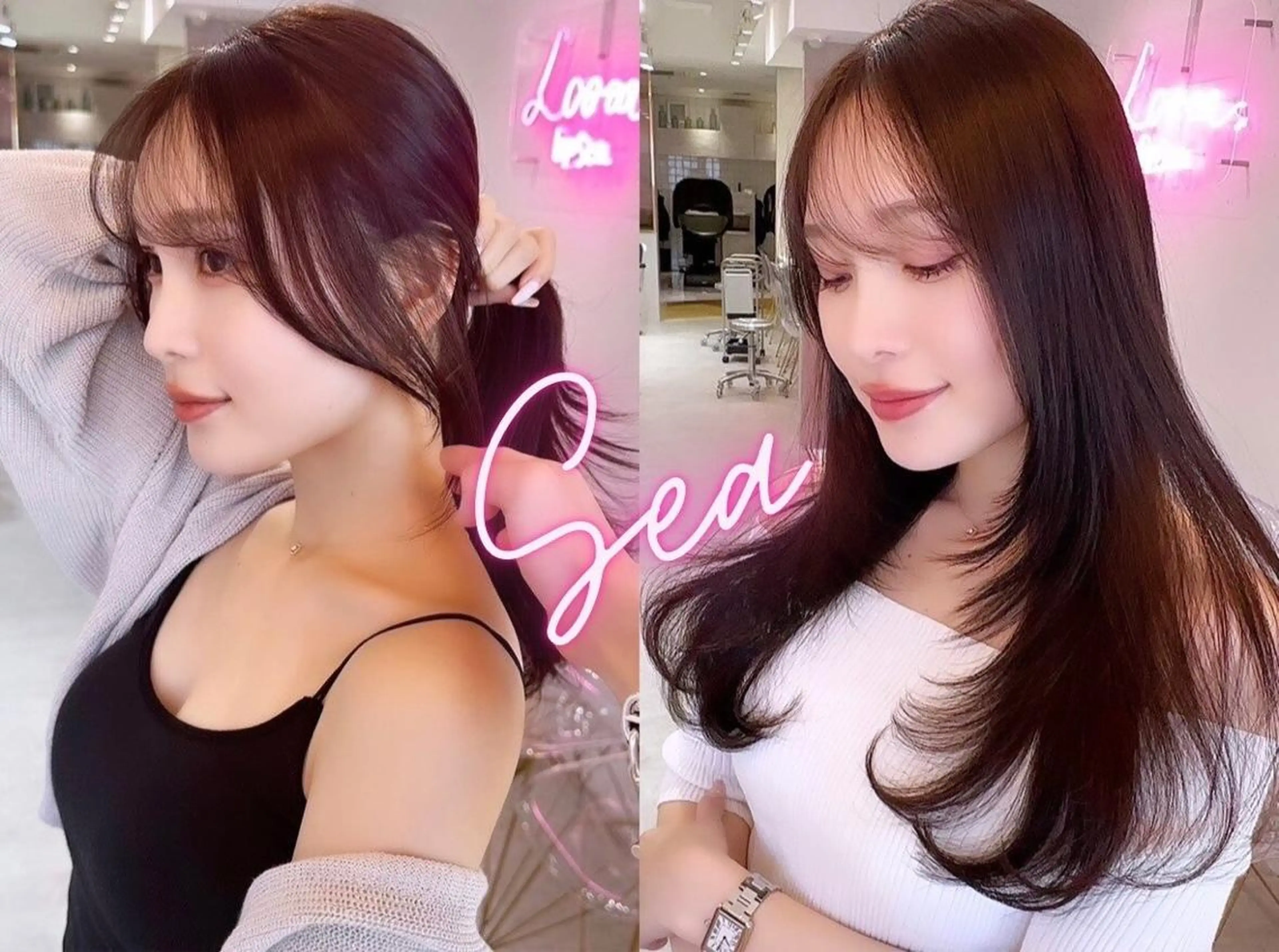 セミロング アッシュ ボブ くびれヘア 天使の羽バング・フェザーバング ハイライト 韓国レイヤー/透明感 カラー/髪質改善角所のヘアスタイル