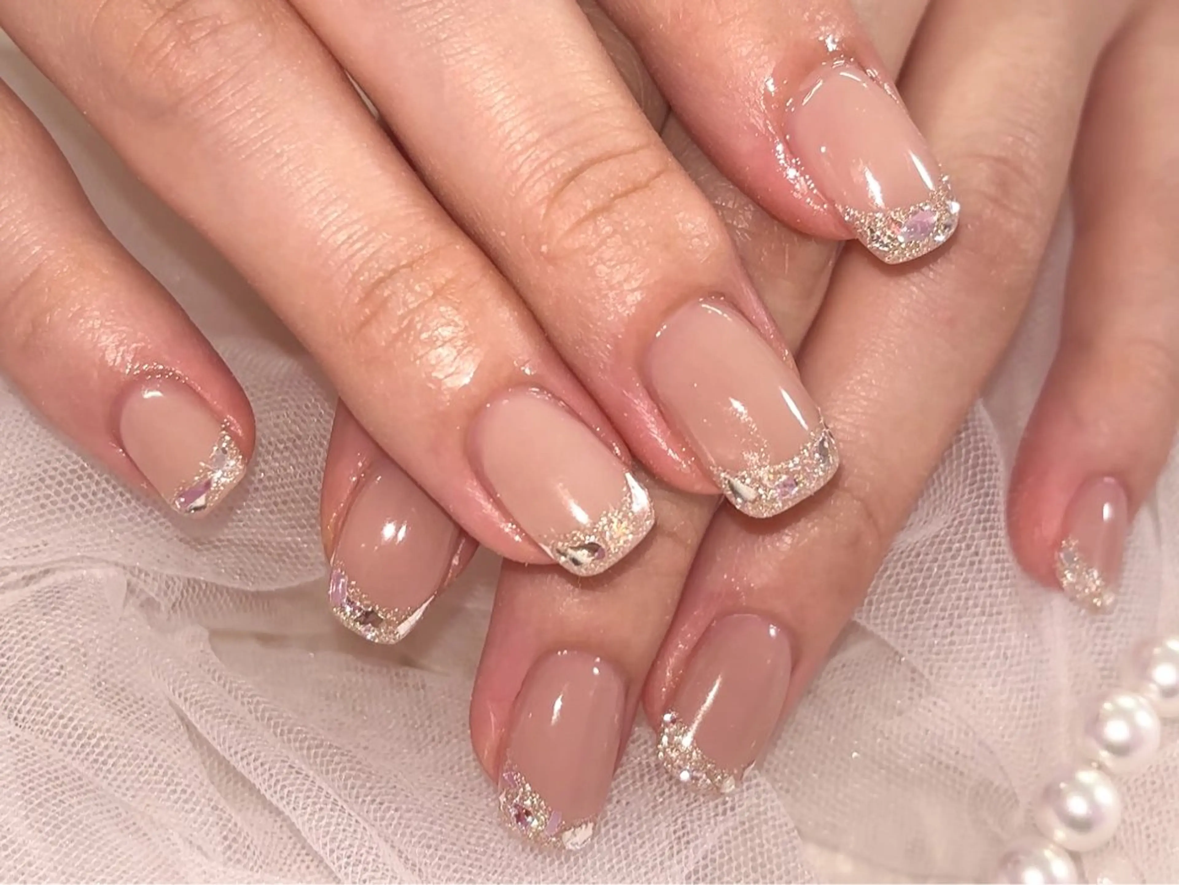 ネイル フレンチネイル ガラスフレンチ キラキラネイル Noix 工藤のネイルデザイン