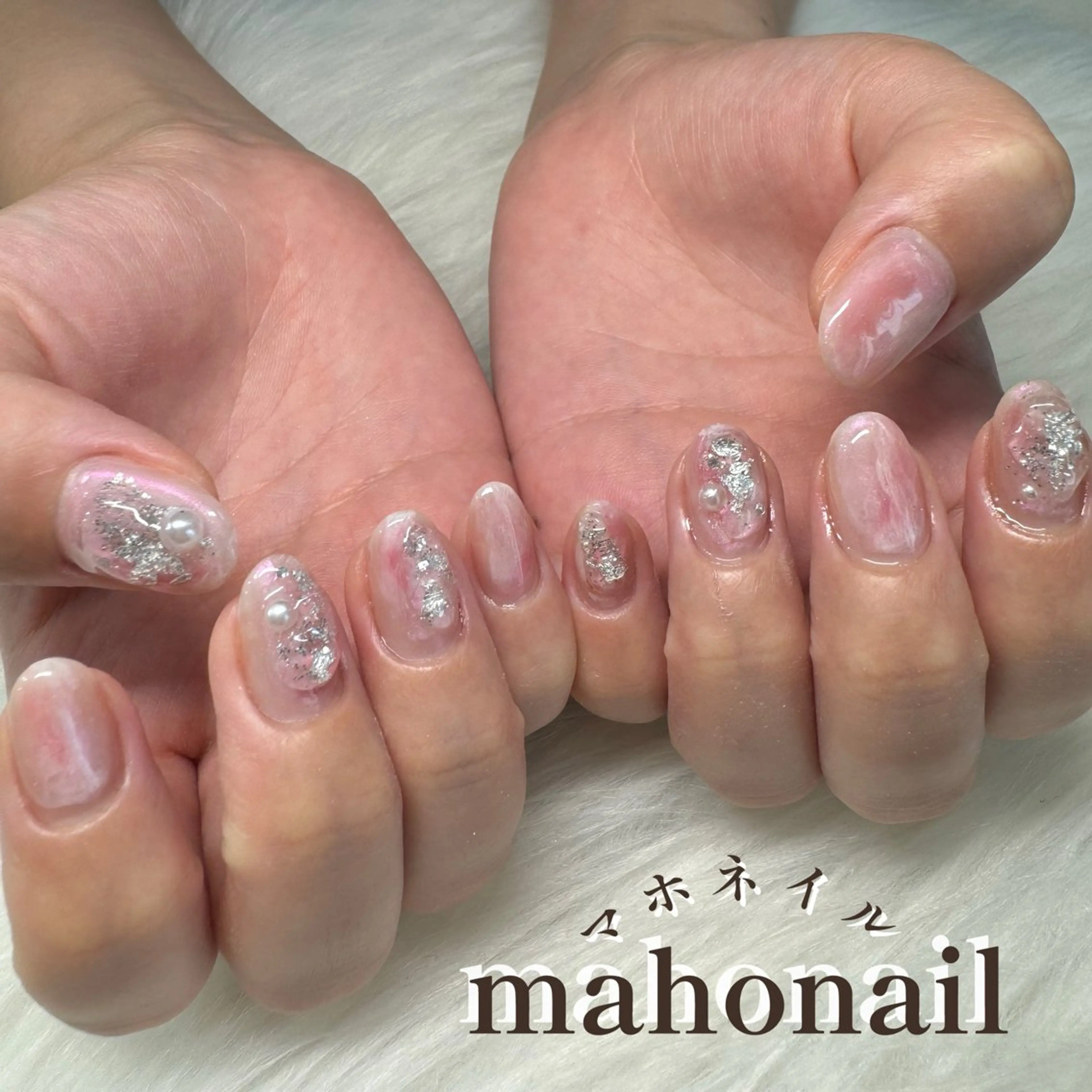 ネイル アートネイル 氷ネイル・うるうるネイル ワンカラーネイル ピンク maho nail マホネイルのネイルデザイン