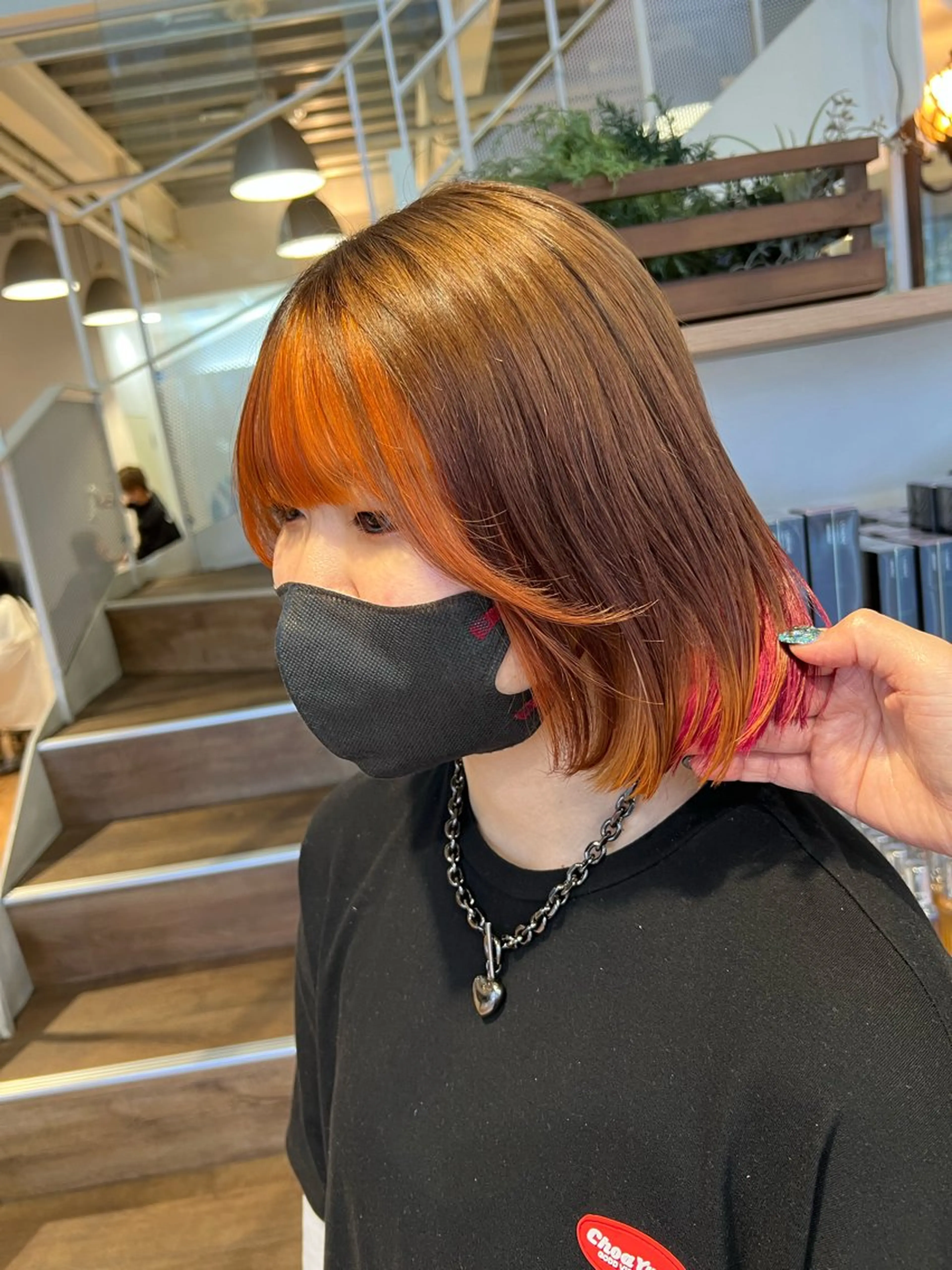 ミディアム カラー ミストバング  フェイスフレーミング ボブ インナーカラー♡ Nanakoのヘアスタイル