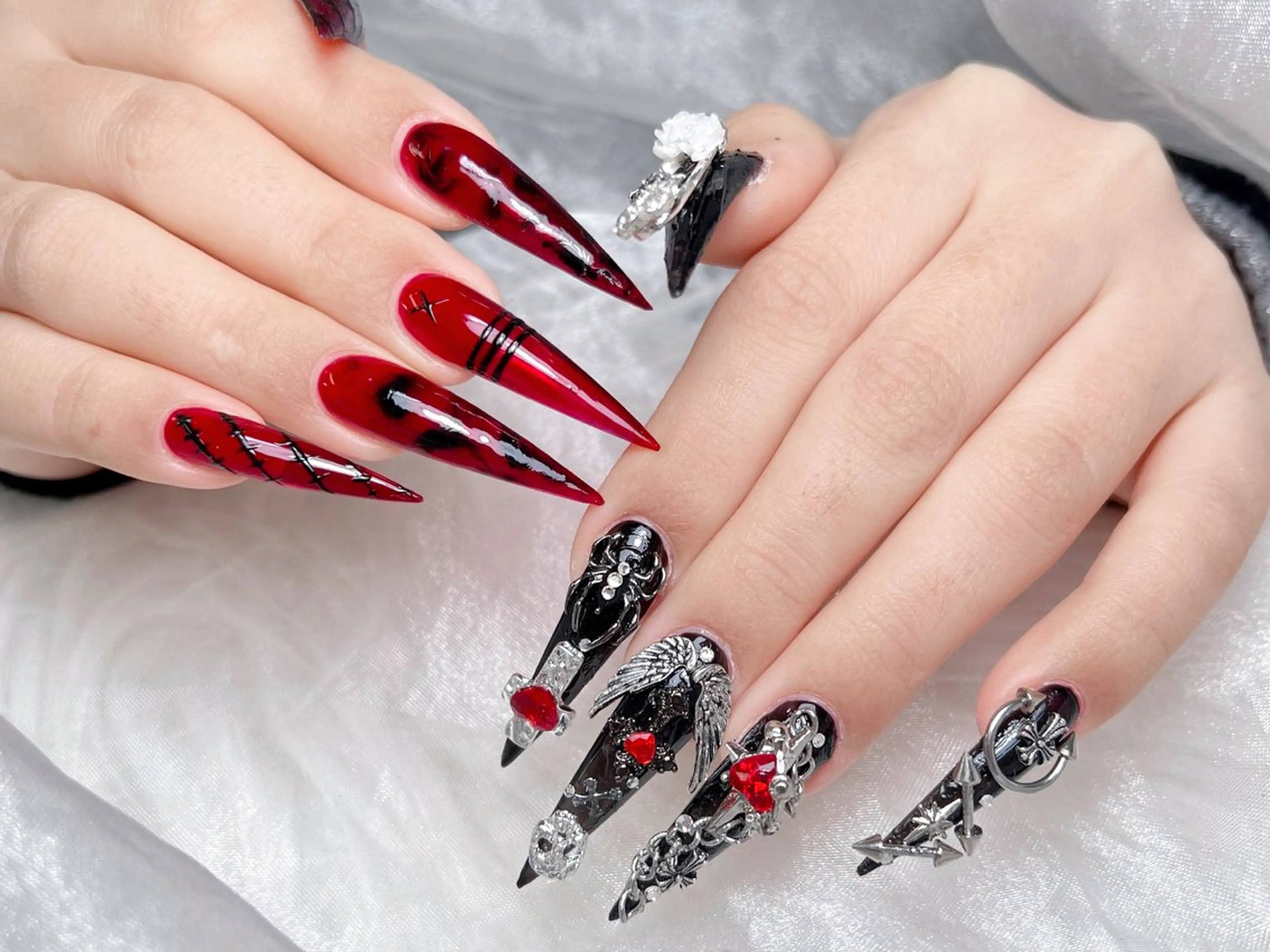 ネイル ハート マグネットネイル スカルプネイル シンプルネイル ハンドネイル MoMoA Nail ネイル長さ出し専門店のネイルデザイン