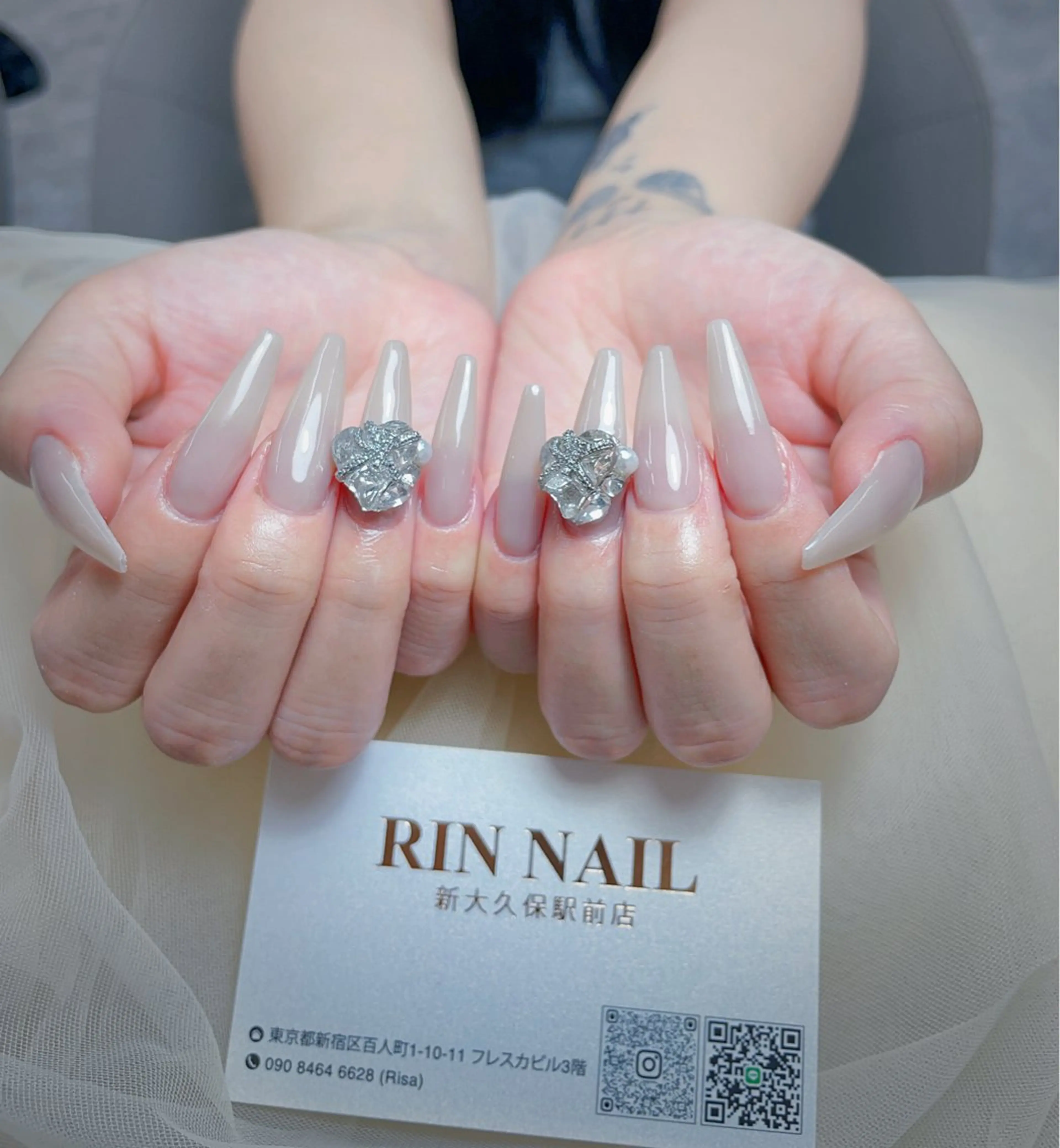 ネイル アートネイル 長さ出し ガーリー 韓国ネイル 持ち込み Rin Nail所属・Emi Nailのネイルデザイン