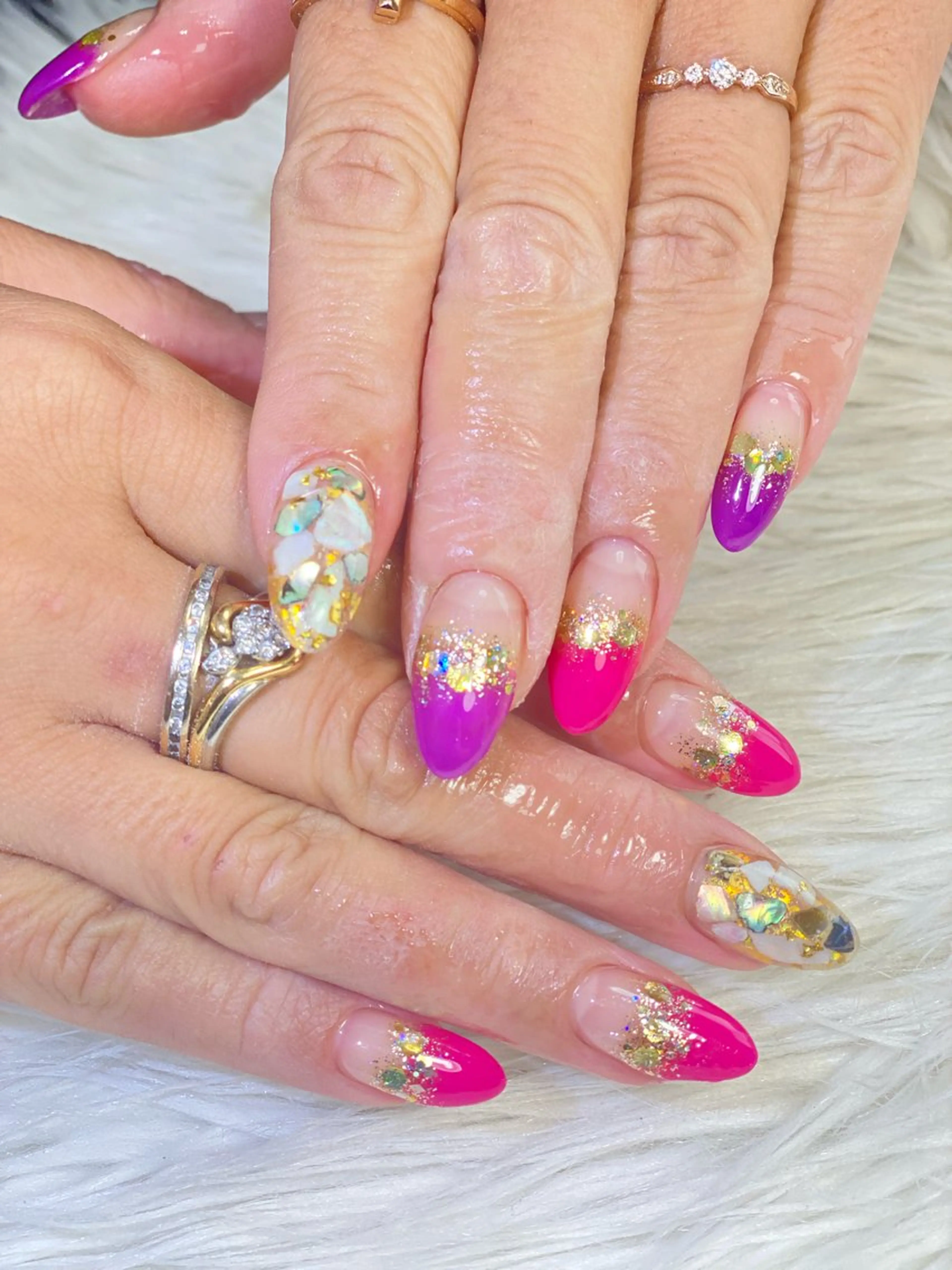 ネイル ゴールド ピンク パープル 夏ネイル Esthetic Will所属・will 有希のネイルデザイン