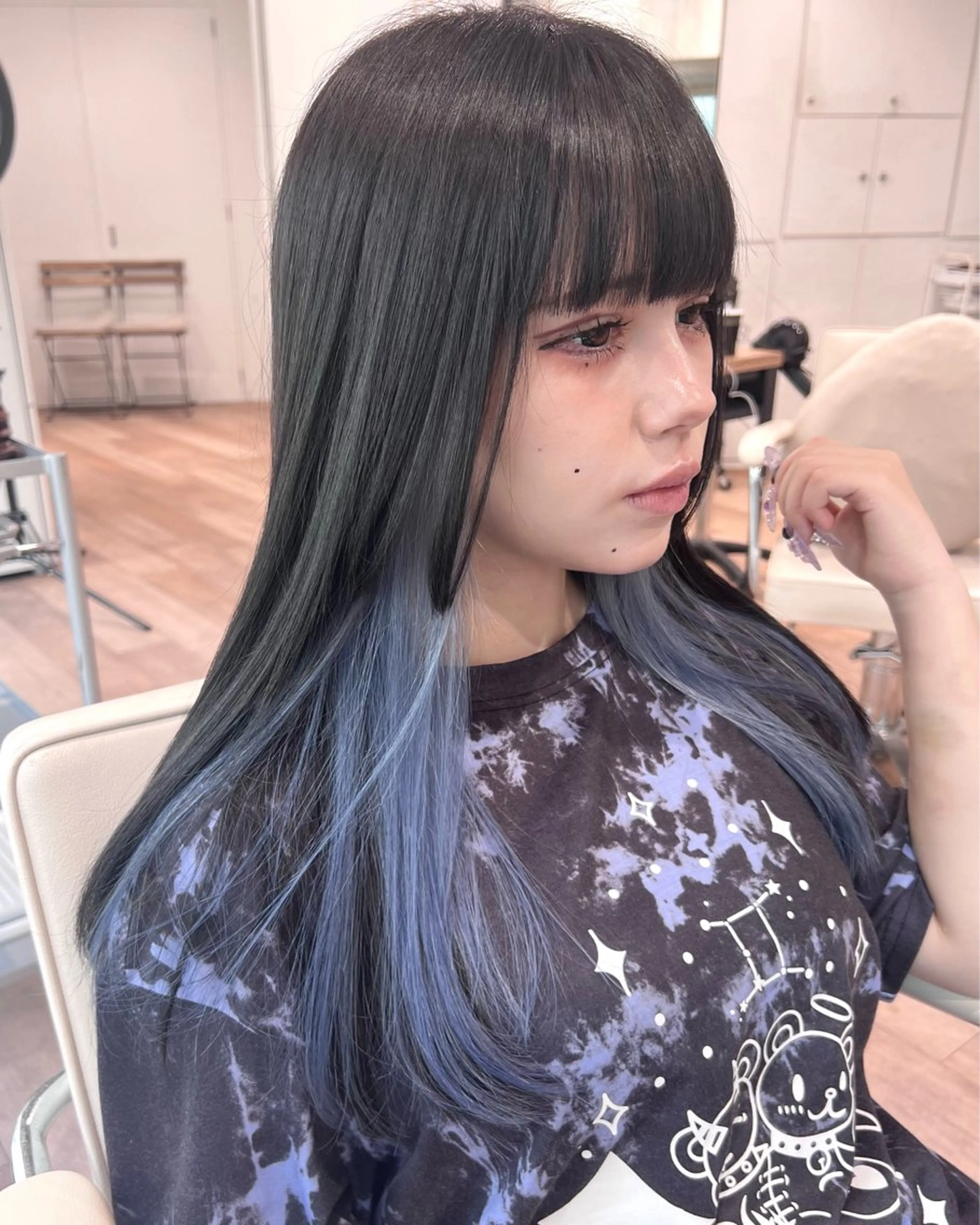 ロング カラー バレイヤージュ ベージュカラー ブリーチ ブルーカラー ケアブリーチ 艶カラー/髪質改善/ 縮毛矯正/池袋/千葉のヘアスタイル