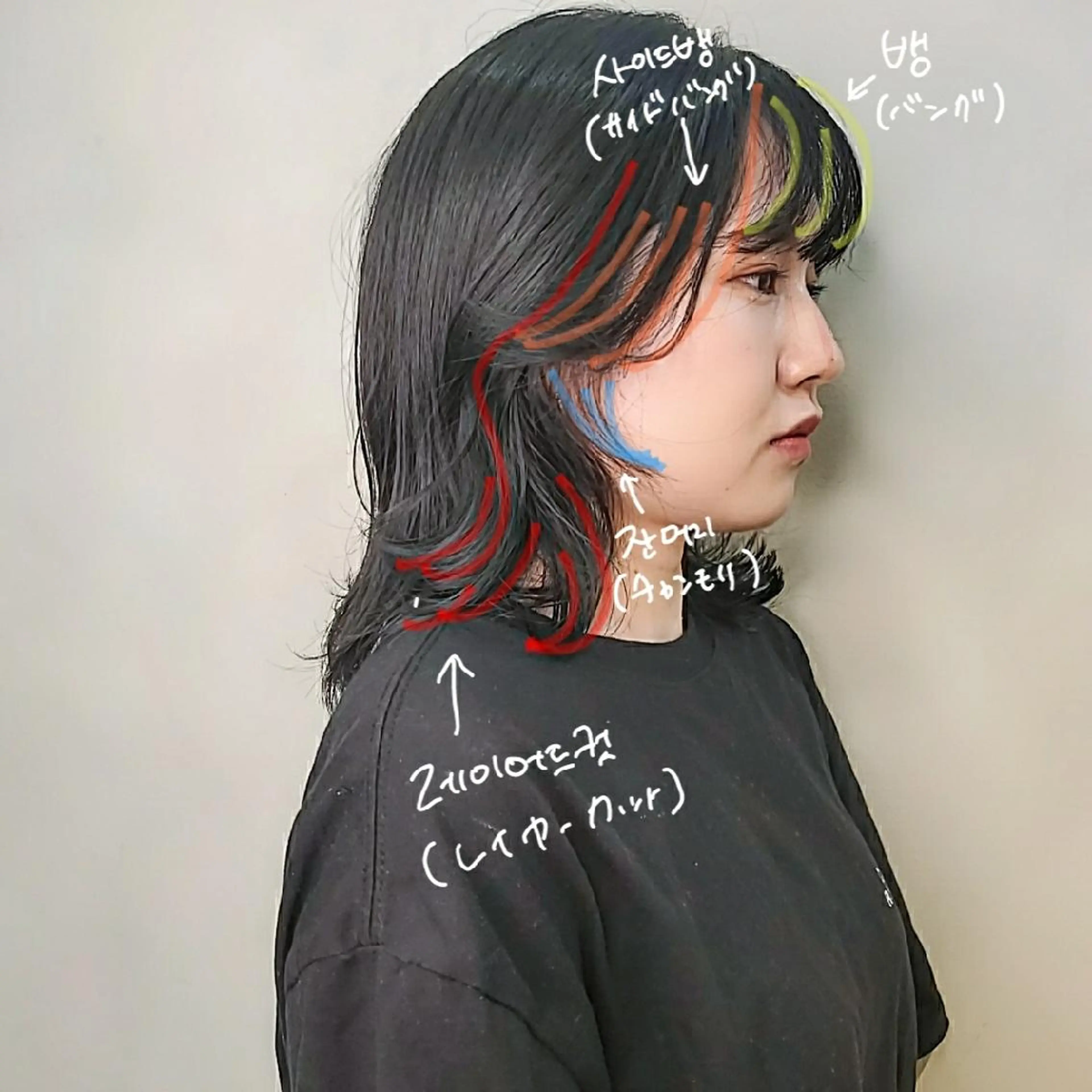 ミディアム カラー 顔周りカット 韓国風ヘア レイヤーカット おくれ毛 シースルーバング カット 韓国レイヤー　 suzuのヘアスタイル
