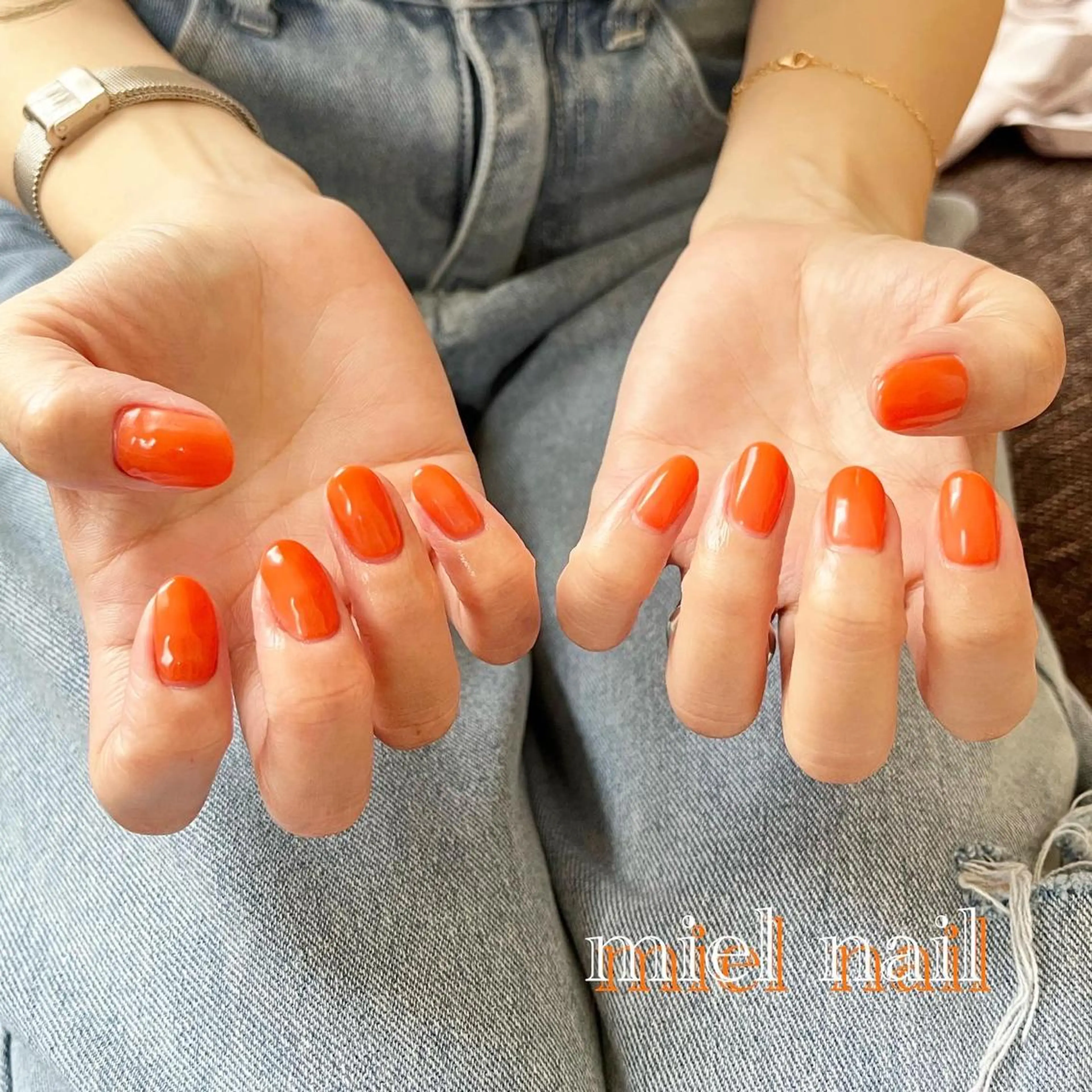 ネイル ワンカラーネイル オレンジ 夏ネイル miel nailのネイルデザイン