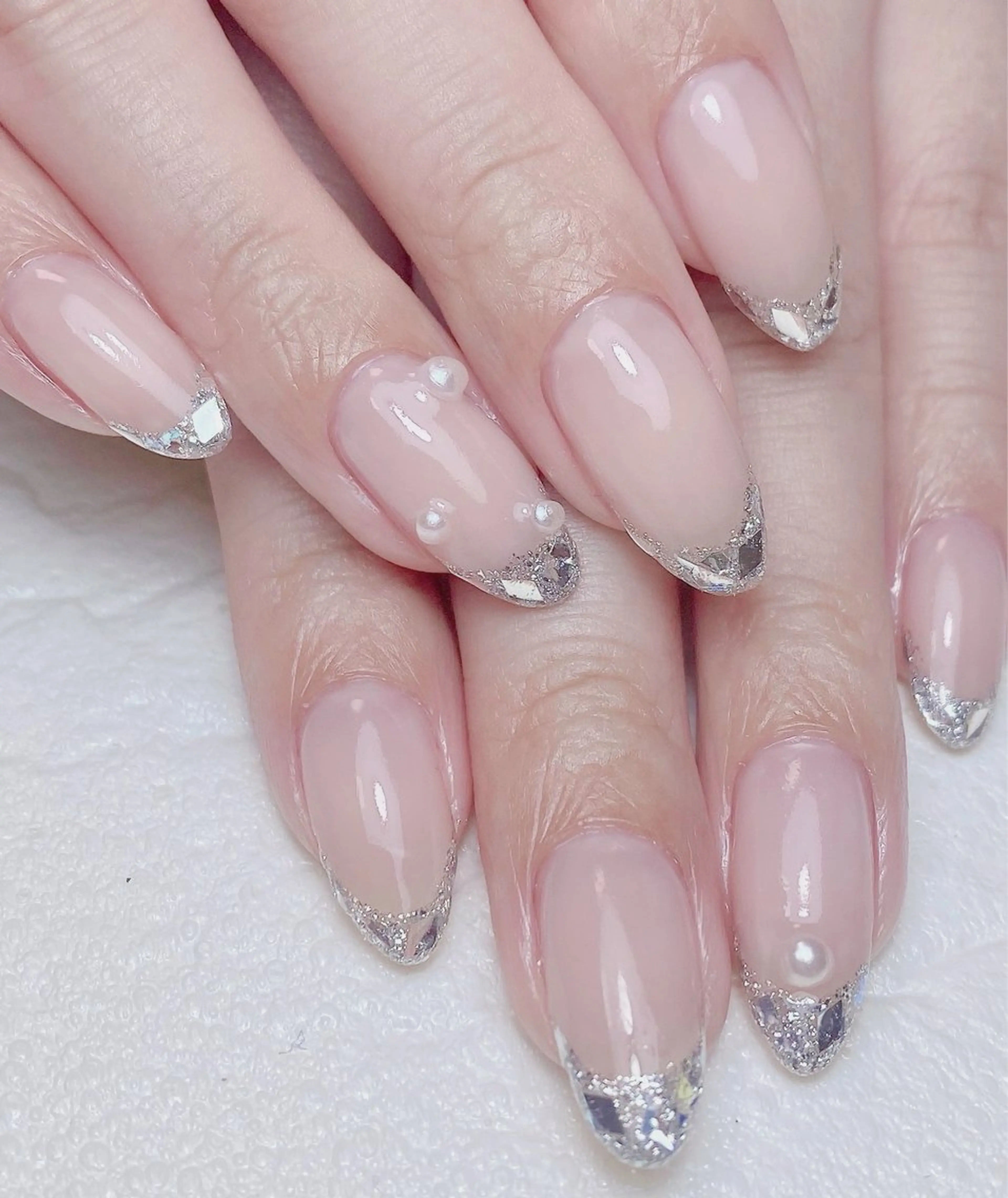 ネイル ドット フレンチネイル ガラスフレンチ オフィスネイル ハンドネイル Nail Salon K 🧸美爪育成のネイルデザイン