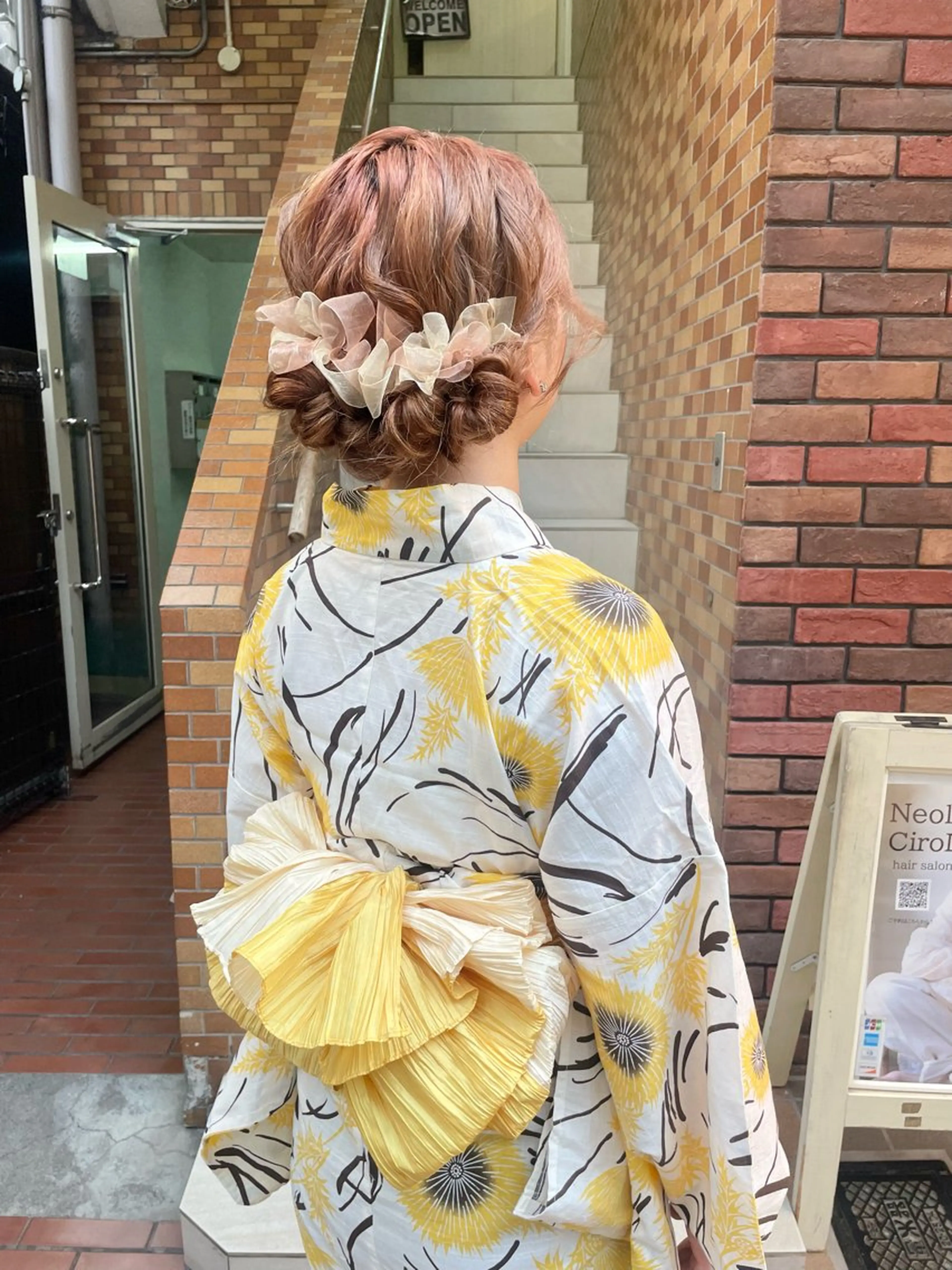 セミロング カラー ヘアアレンジ 着付け ハイトーンピンク🍑 ブリーチ🍑RINAのヘアスタイル