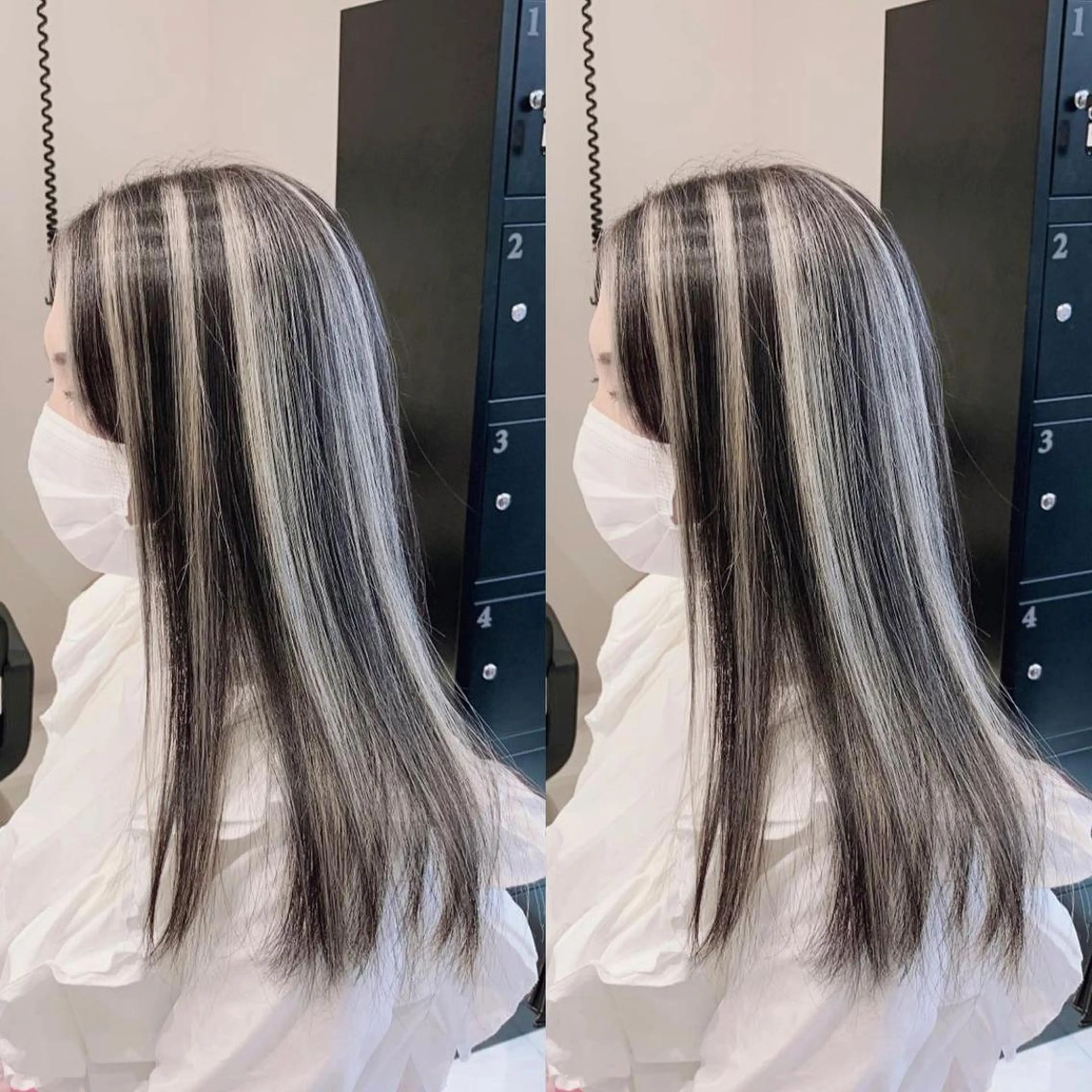 ロング カラー ブリーチ ケアブリーチ ハイライトカラー インナーカラー ハイライト ヘアカラー オフホワイトアンドなんば所属・福西 洋斗のヘアスタイル