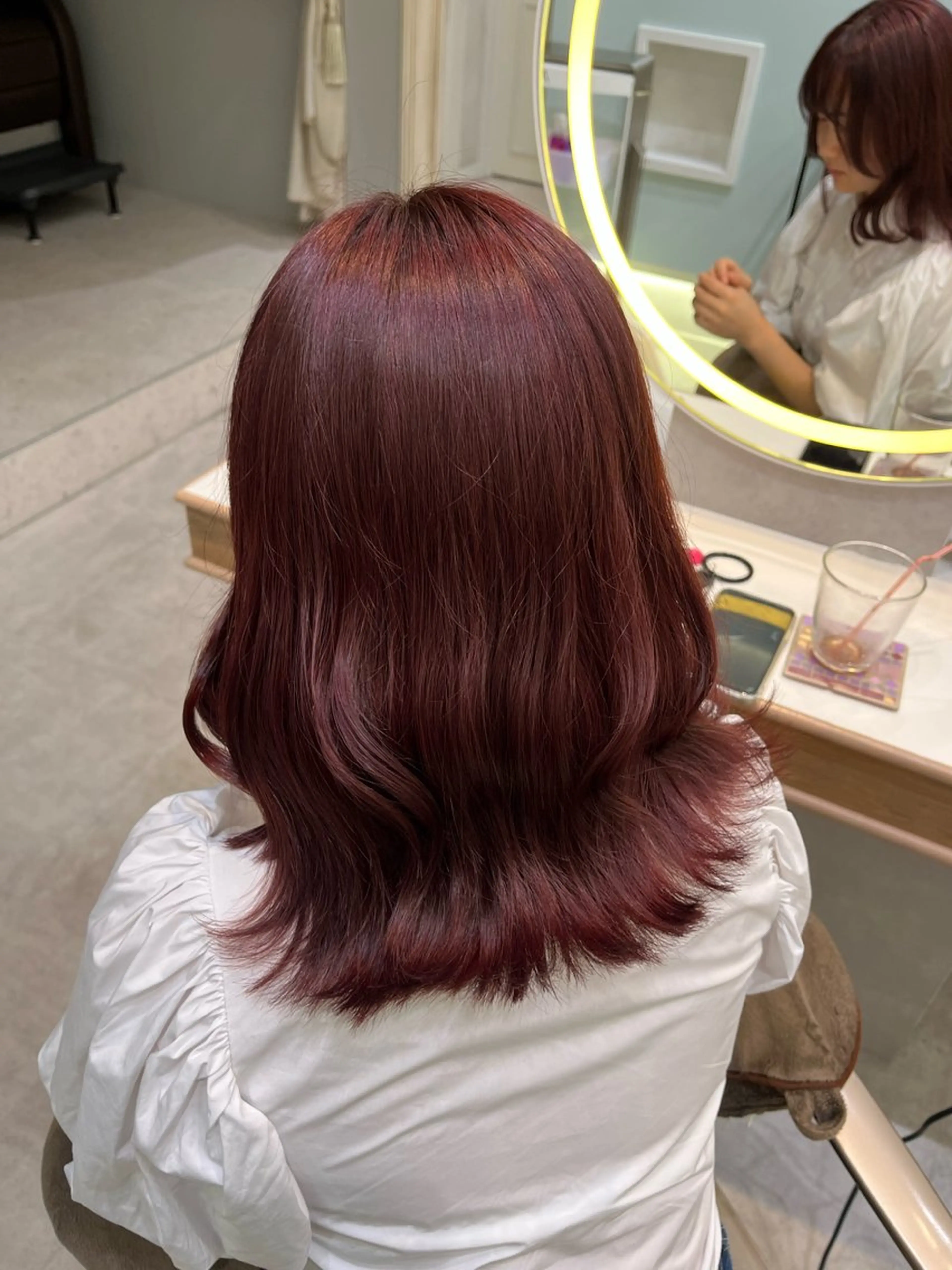 ミディアム カラー レッドカラー ヘアカラー 𝑴𝑰𝑨🎀暖色 /ブリーチ/髪質改善のヘアスタイル