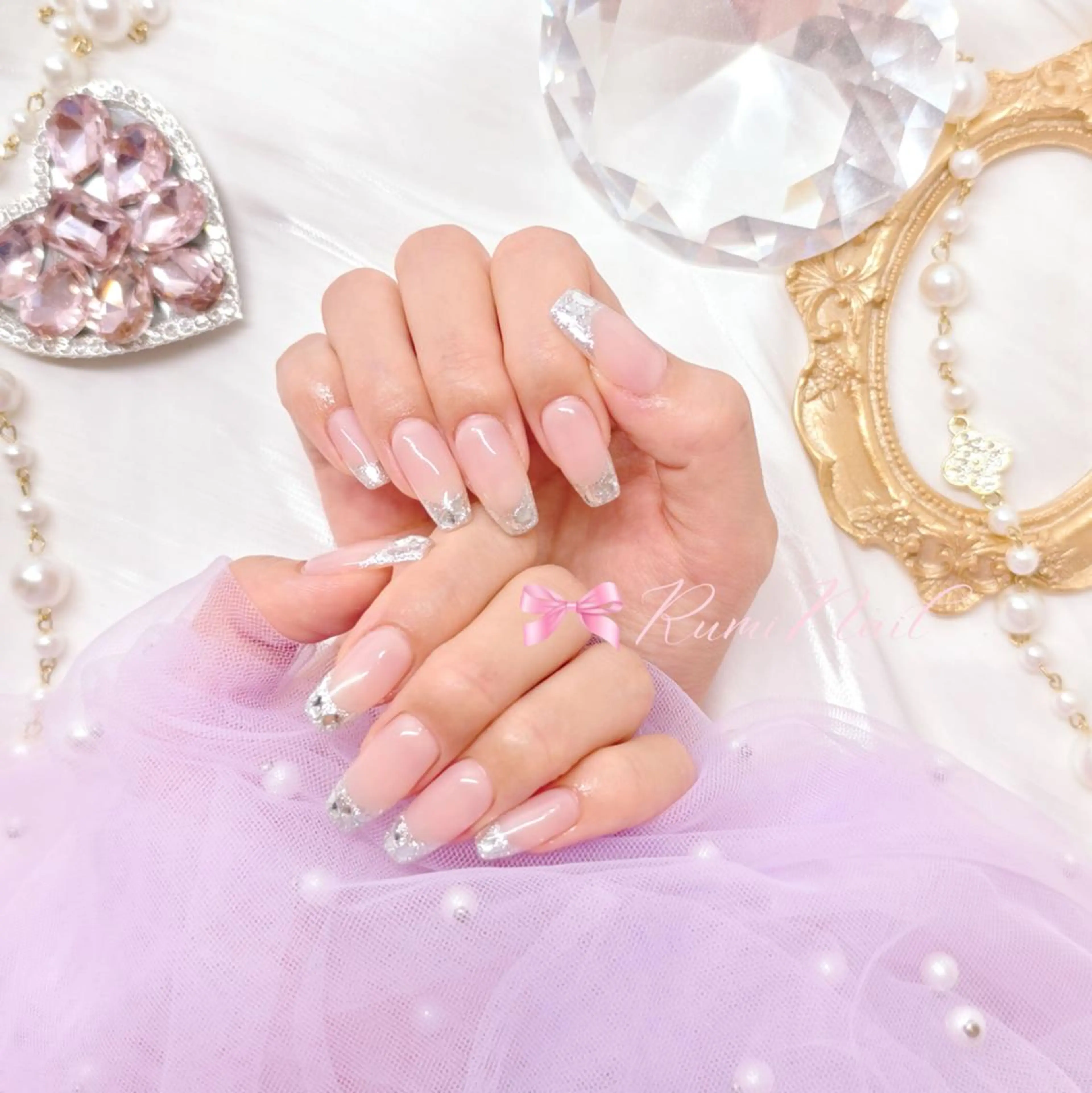 🎀ガラスフレンチorミラーフレンチorオーロラフレンチ ¥6500 💎≪オフ別+1000≫の写真