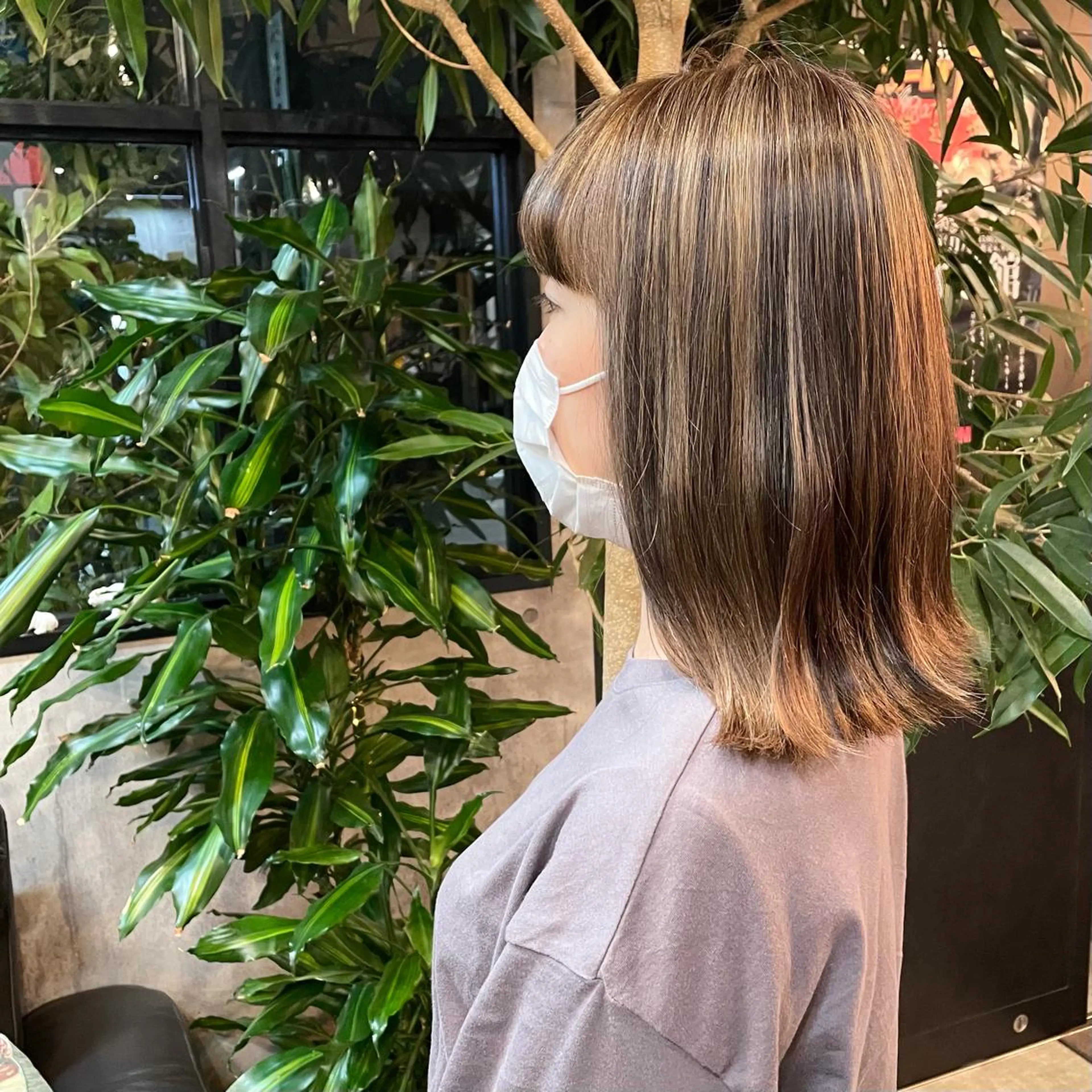 ミディアム カラー デザインカラー ハイライトカラー ハイライト ヘアカラー 竹内 春奈のヘアスタイル