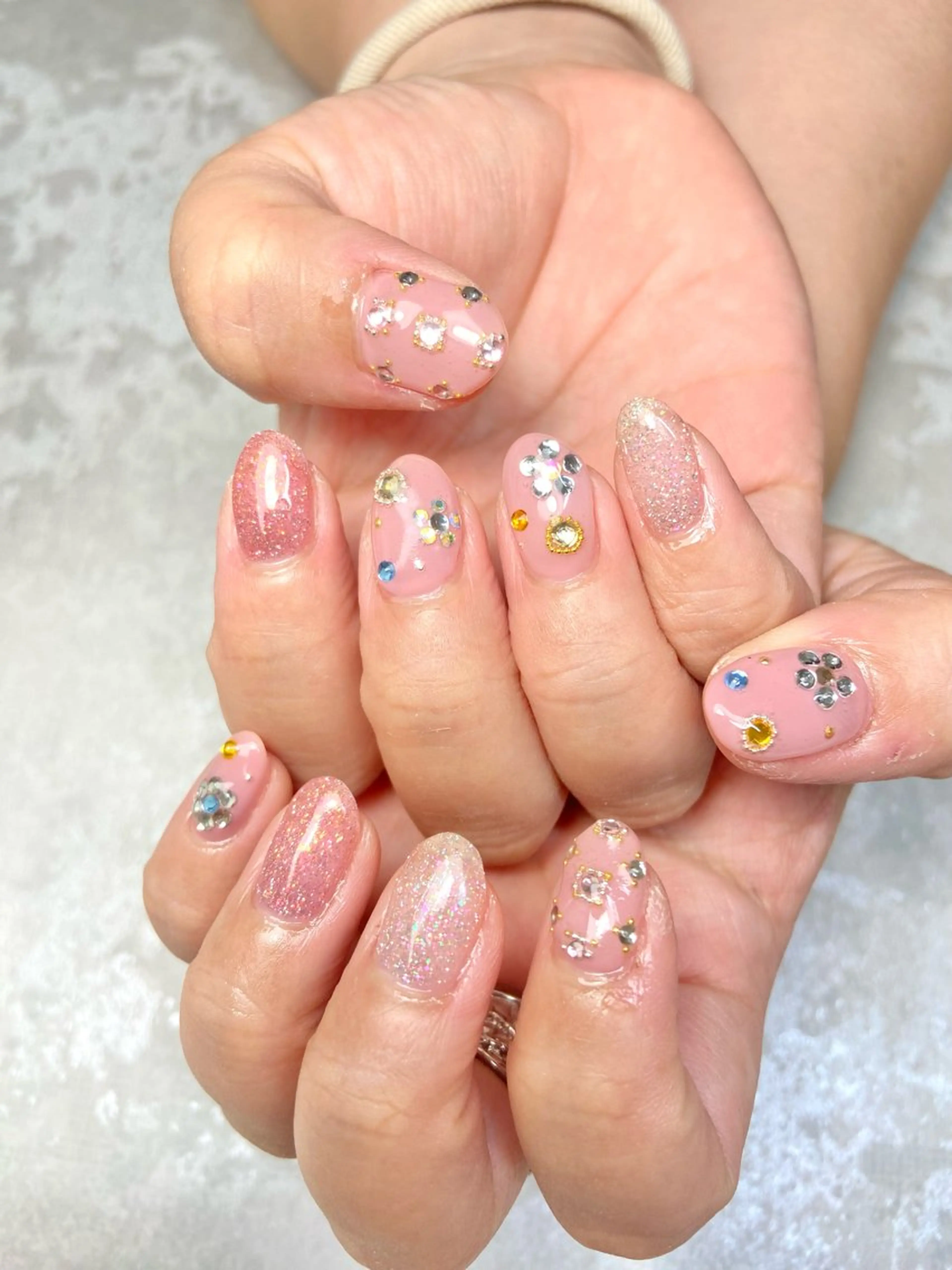 ネイル 持ち込み ストーンネイル ハンドネイル nail_ kinaのネイルデザイン