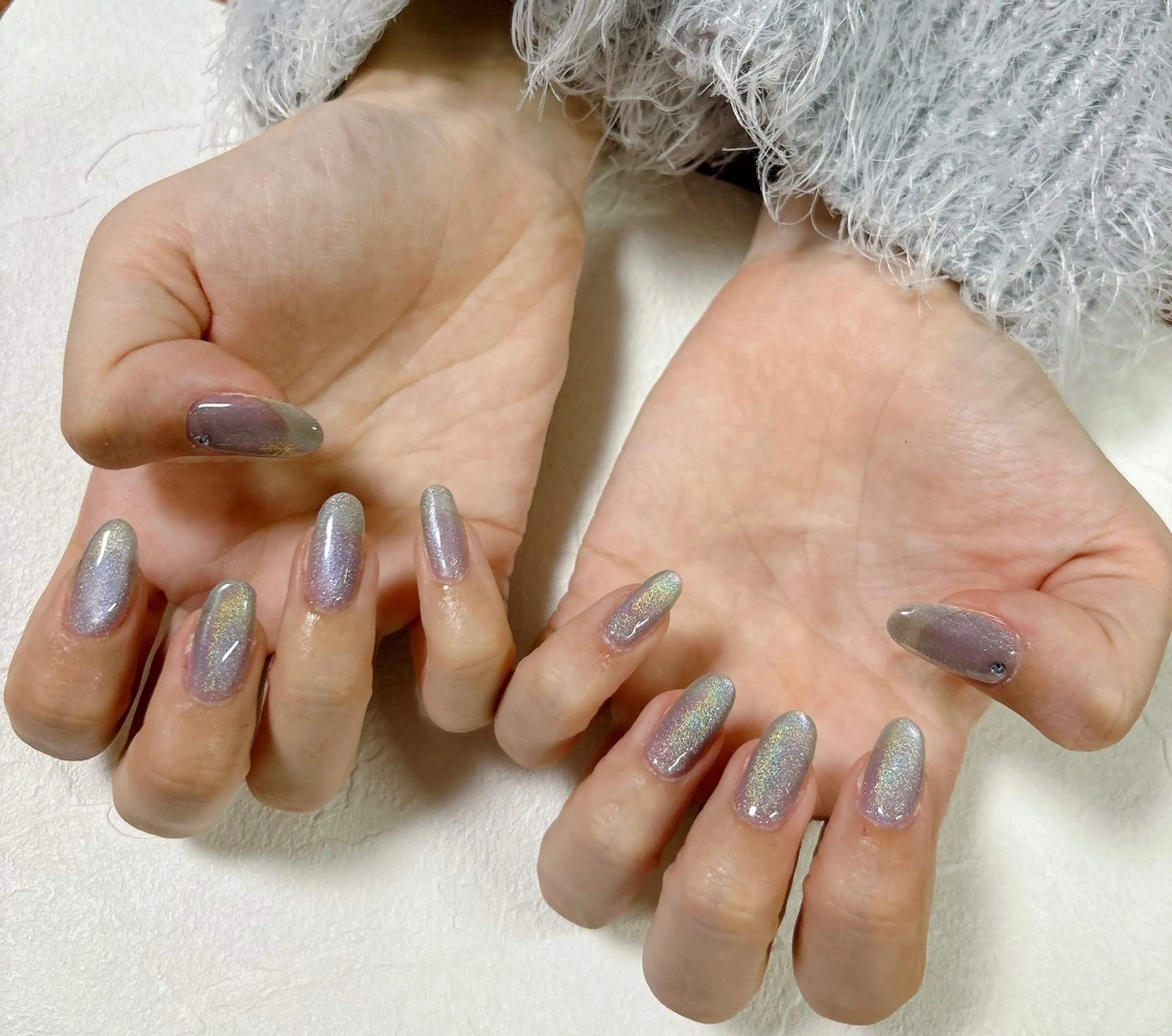 ネイル オーロラネイル フットネイル フレンチネイル ジェルネイル キラキラネイル Mogu nail 二子玉川のネイルデザイン