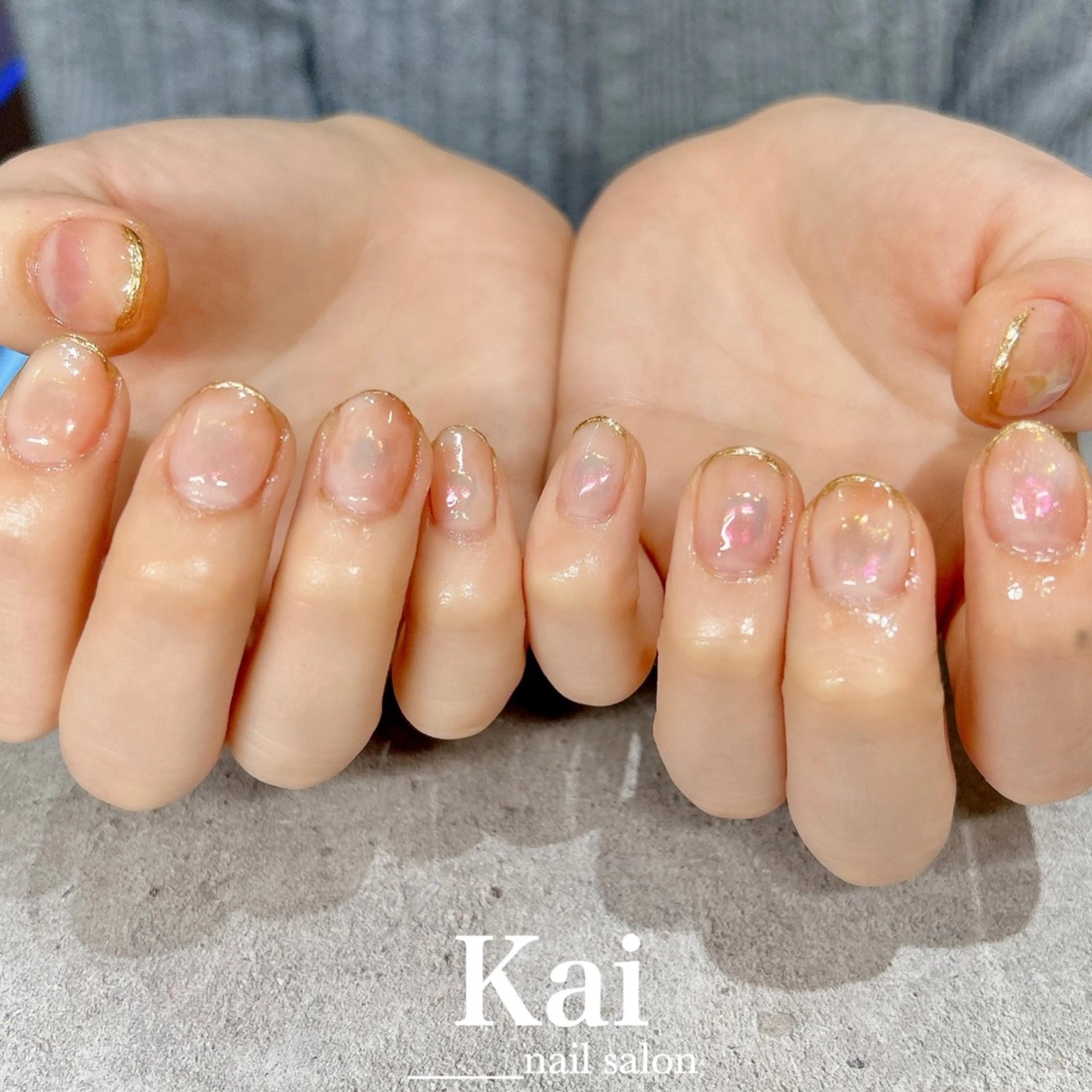 ネイル フレンチネイル 大理石ネイル(マーブル) 持ち込み ニュアンスネイル ピンク Kai  nail Mayukoのネイルデザイン