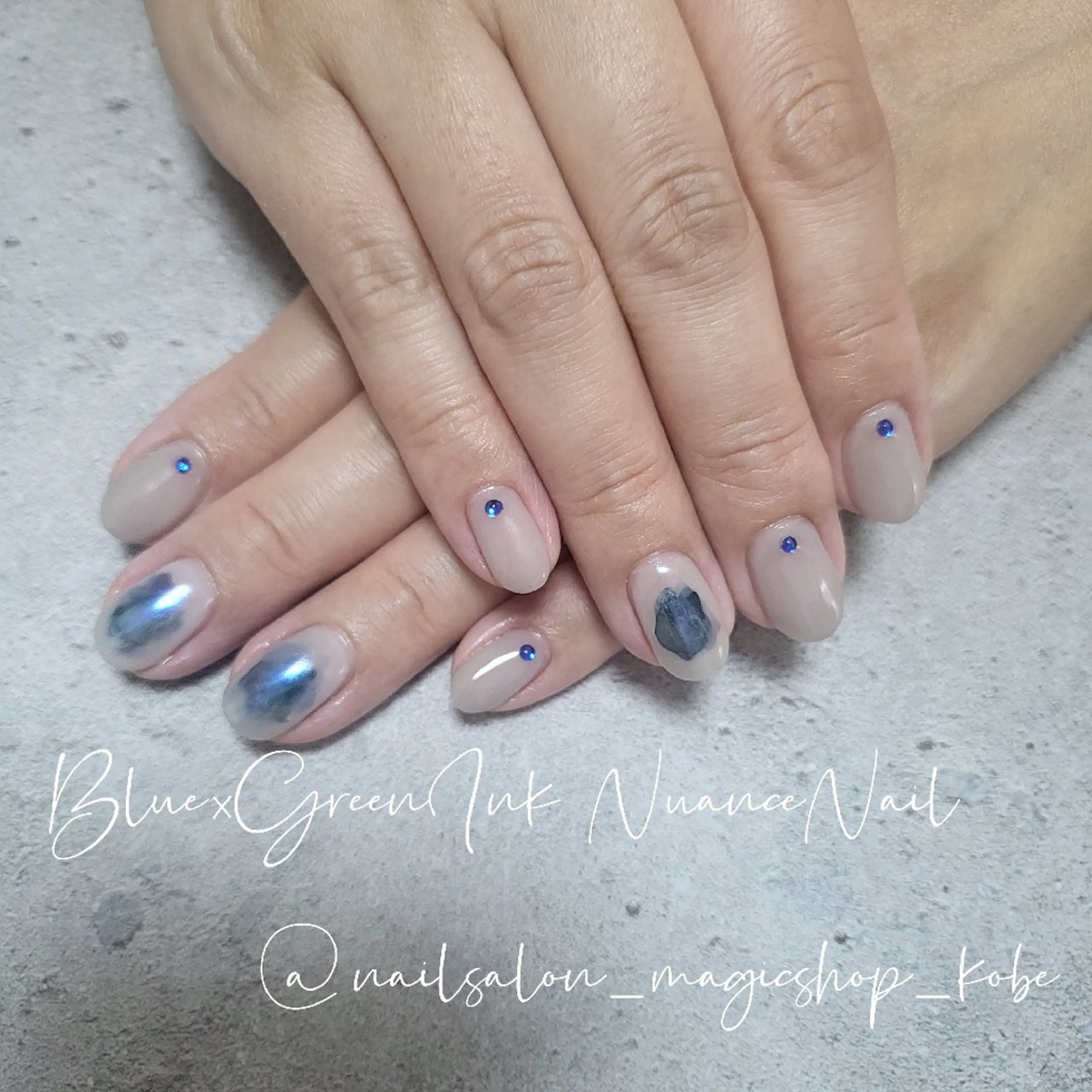 ネイル アートネイル ブルー ジェルネイル グリーン ニュアンスネイル ハンドネイル Nailsalon MagicShopのネイルデザイン