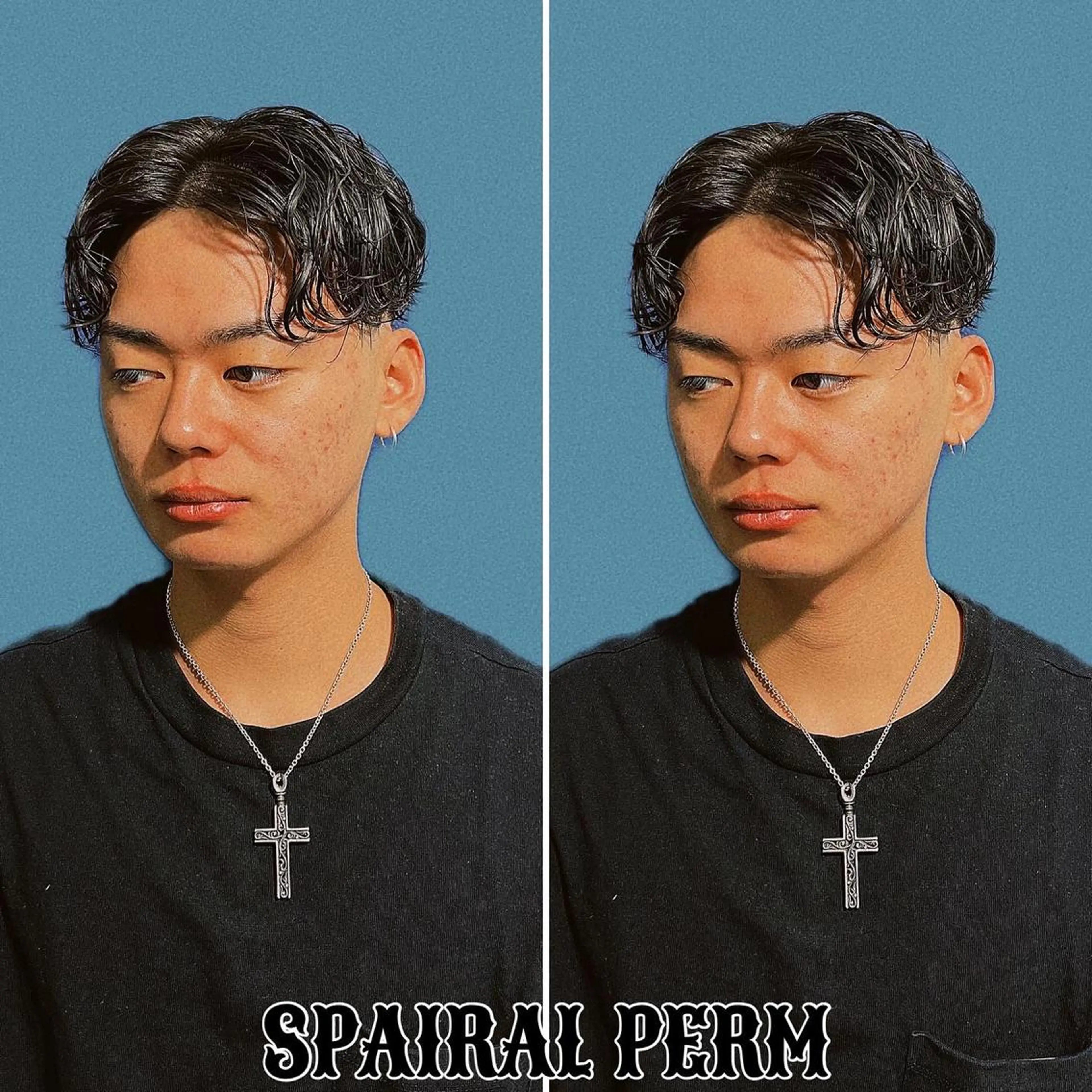 ミディアム パーマ メンズ ミディアムパーマ フェードカット メンズハイトーン メンズパーマ &CREW スタッフのヘアスタイル