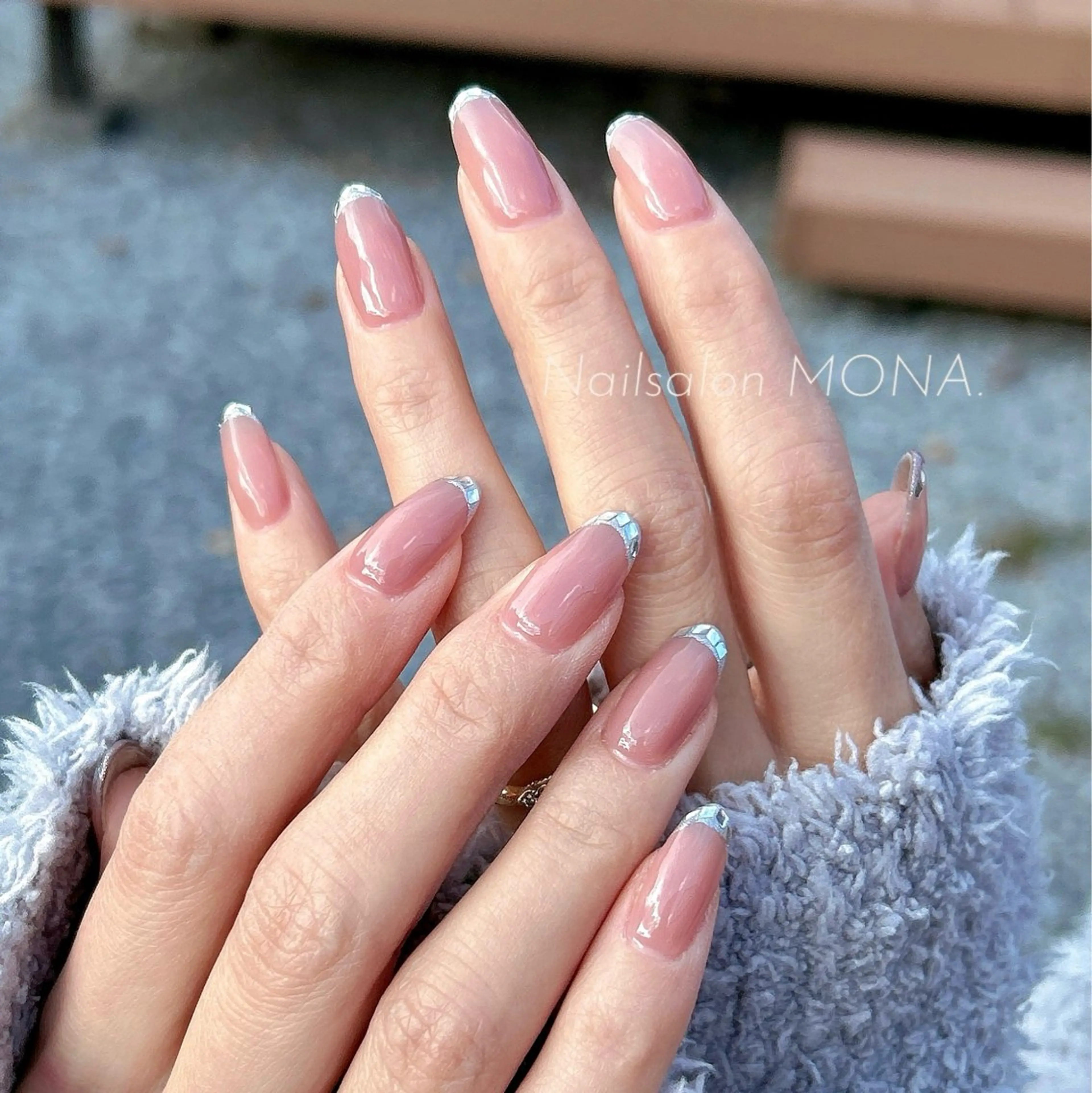 ネイル フレンチネイル ガラスフレンチ オフィスネイル ピンク ハンドネイル Nailsalon MONA.のネイルデザイン
