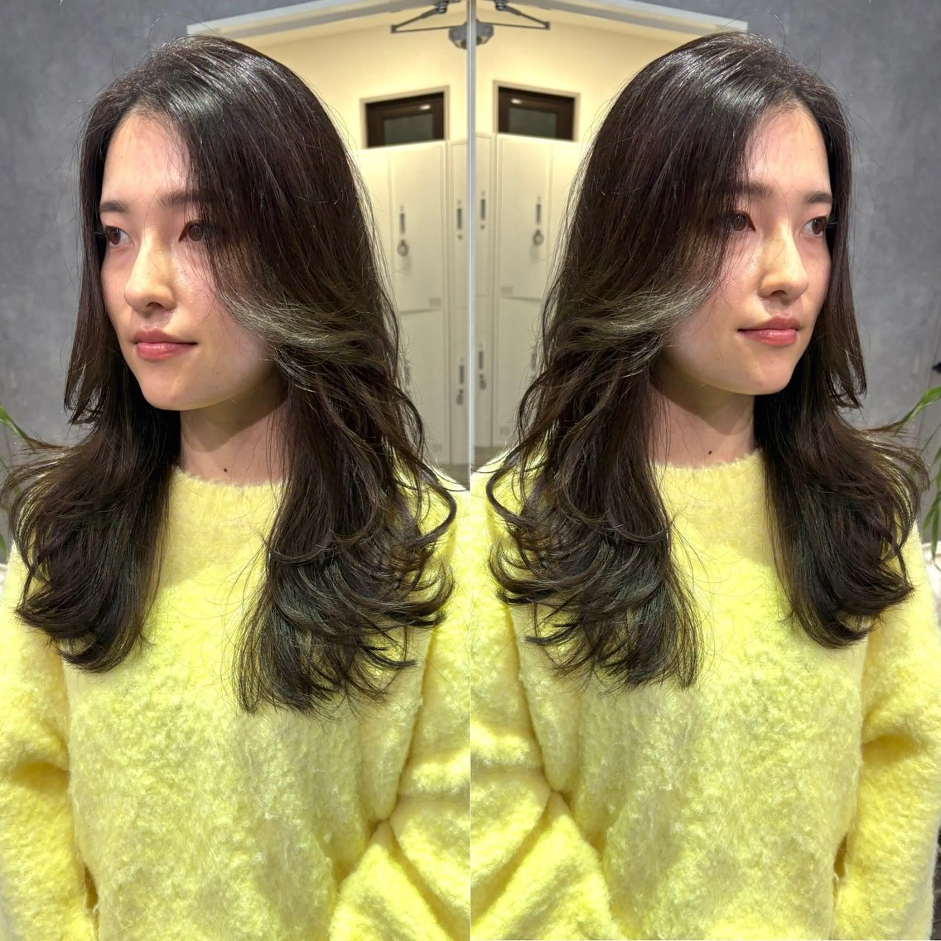 セミロング レイヤーカット カット ヘアカラー 海外ヘアー 山村拓士のヘアスタイル