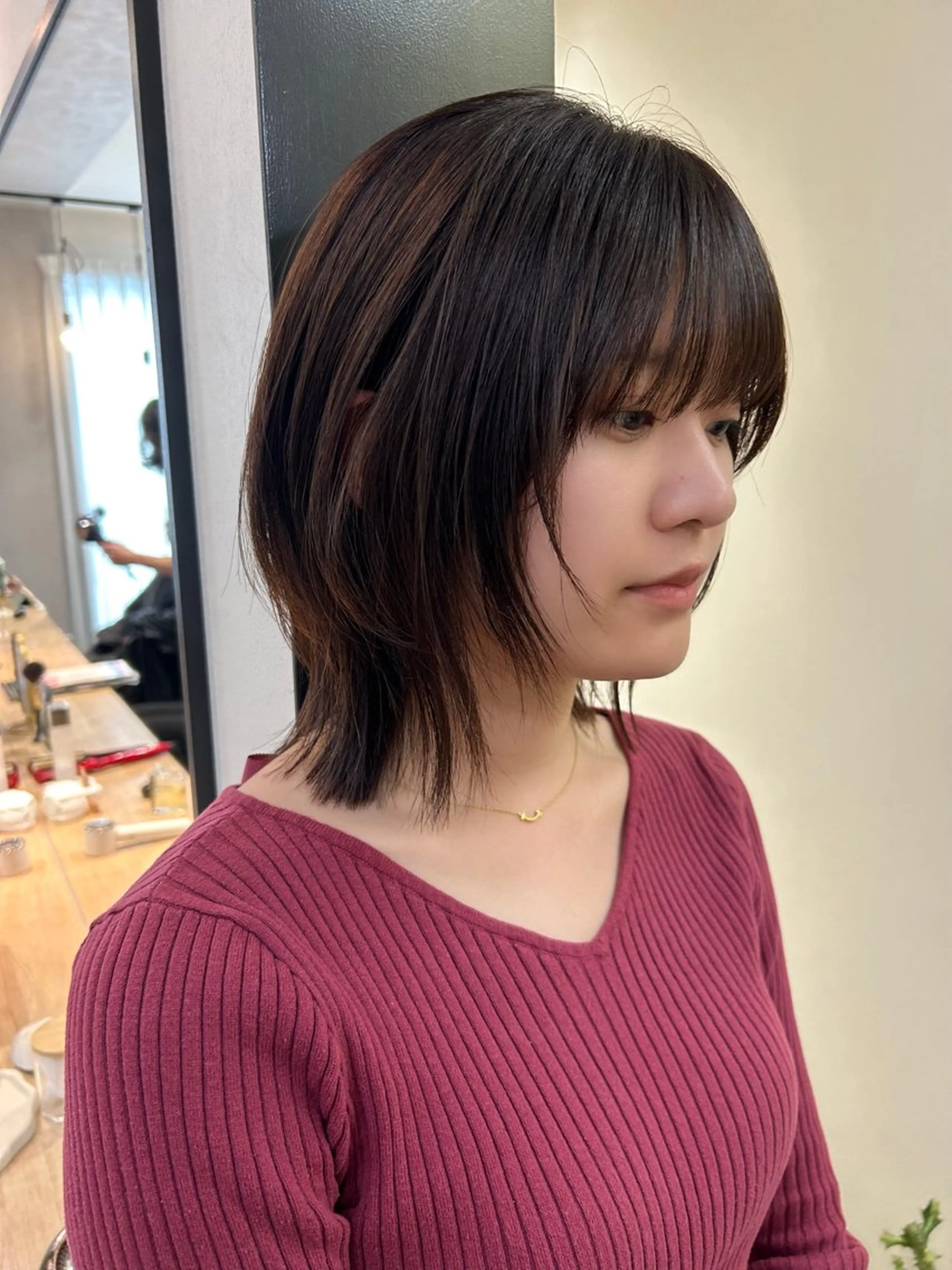 ミディアム カラー ミディアムレイヤー レイヤーカット カット ヘアカラー トリートメント hub hair レイヤー/透明感のヘアスタイル