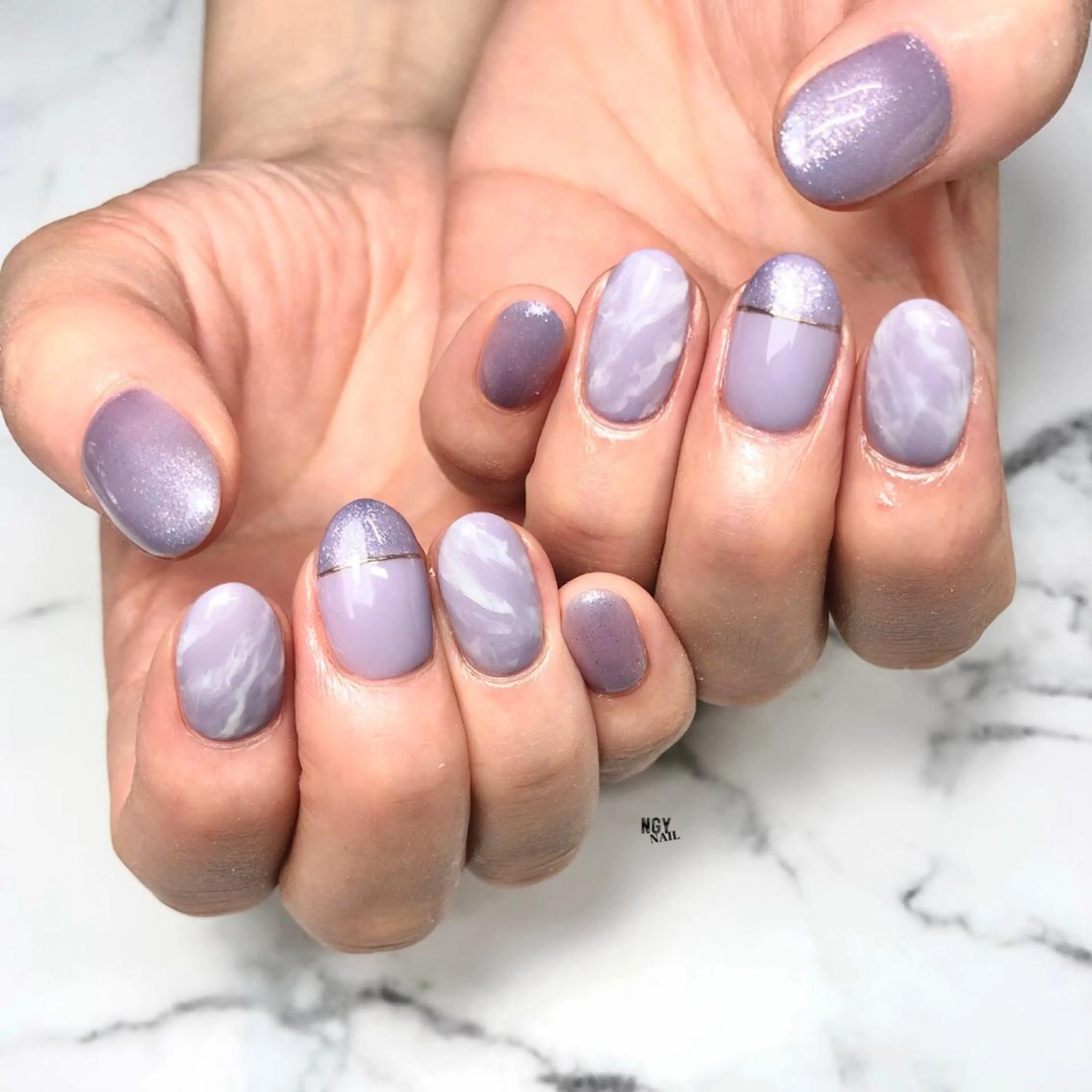 ネイル 大理石ネイル(マーブル) ミラーネイル ニュアンスネイル パステルネイル パープル NAIL NOWのネイルデザイン