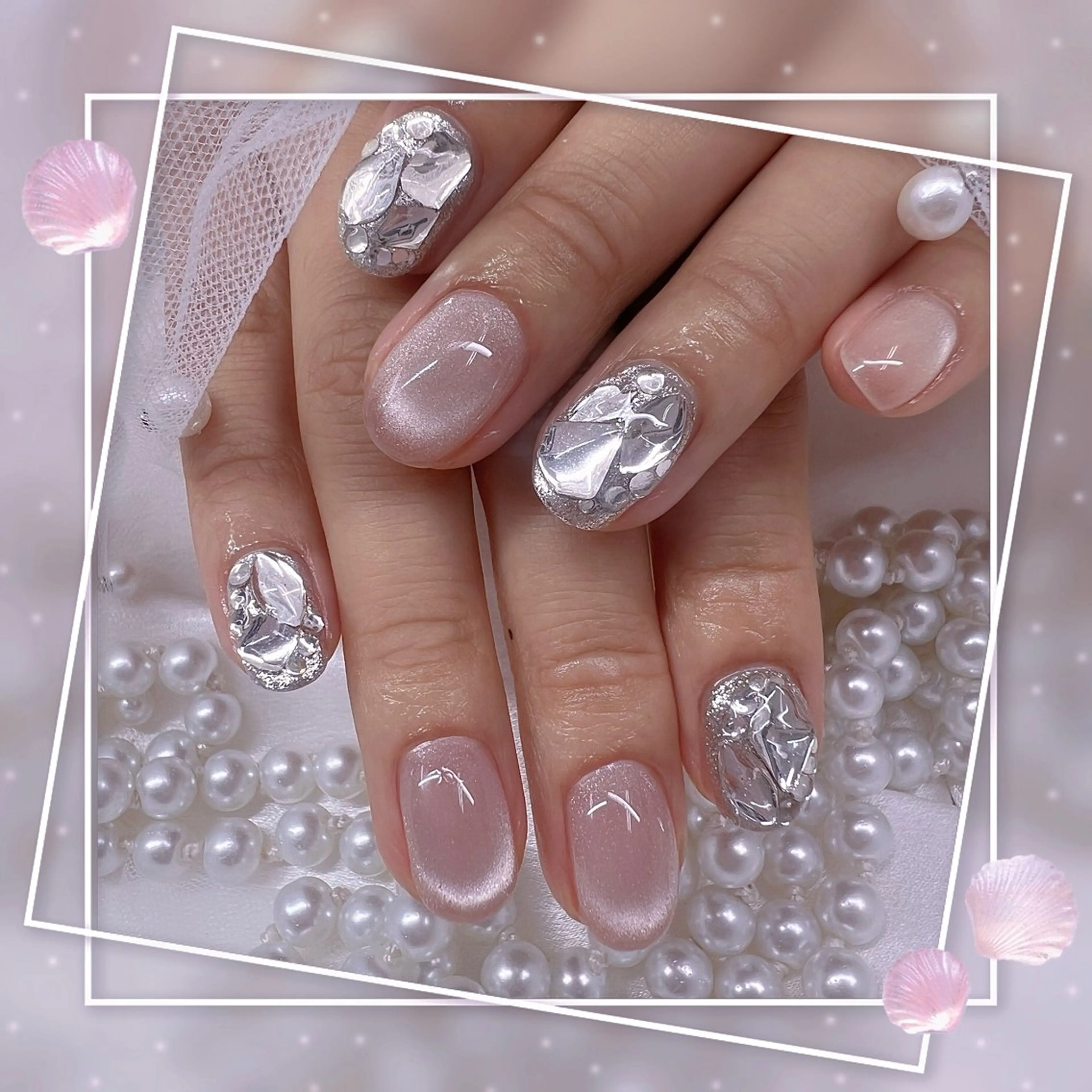 ネイル チークネイル ガーリー グラデーション マグネットネイル ピンク ハンドネイル ハンドケア Chill Nailsalonのネイルデザイン