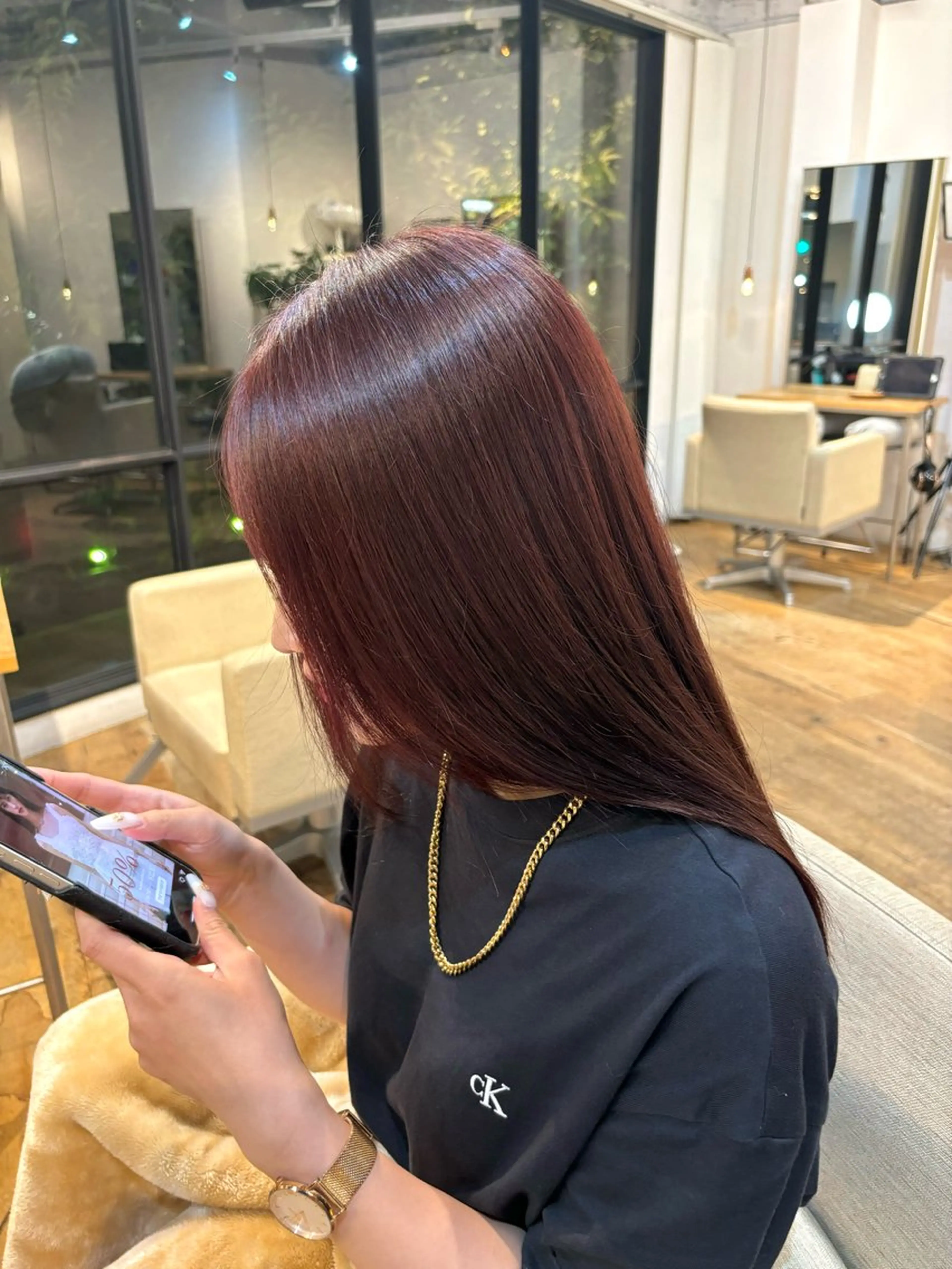 セミロング カラー メンズ レッドカラー ヘアカラー 近江廉/梅田/福島 髪質改善/縮毛矯正のヘアスタイル