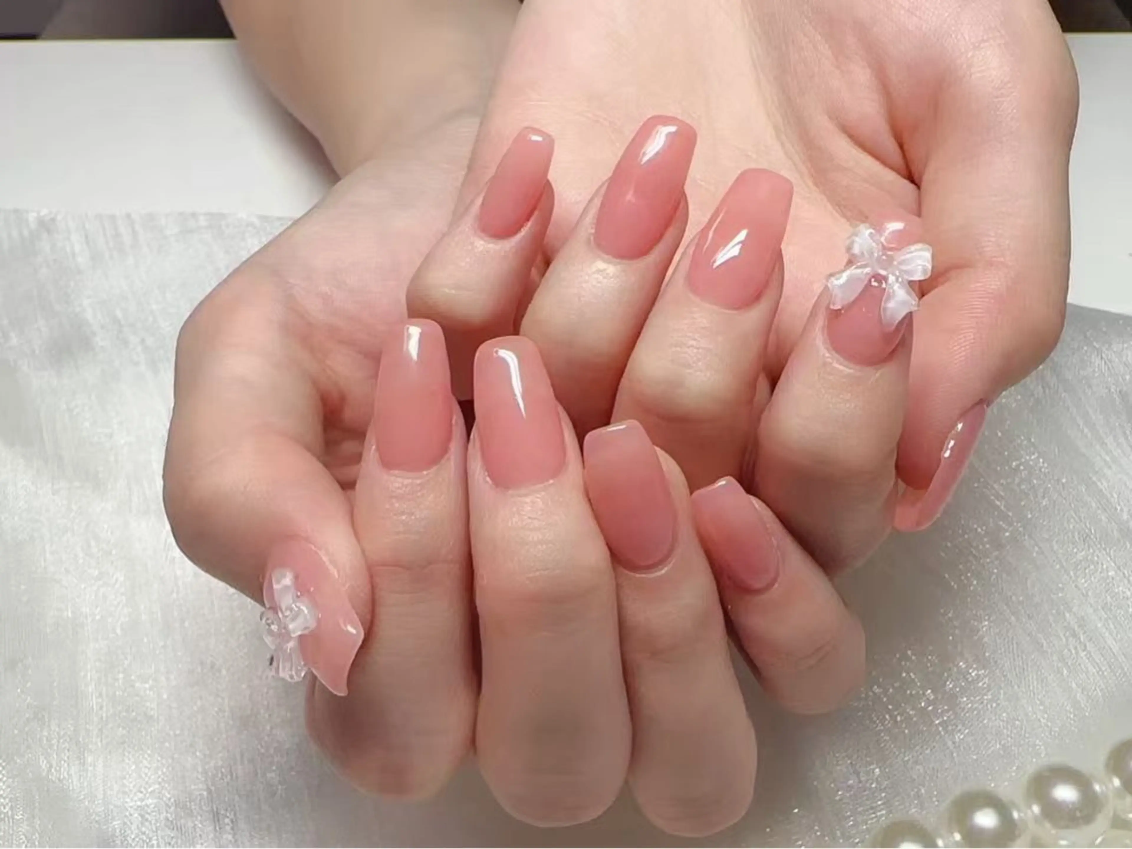 ネイル アートネイル クリアネイル 成人式 長さ出し フラッシュネイル ハンドネイル かすみ ✨のネイルデザイン