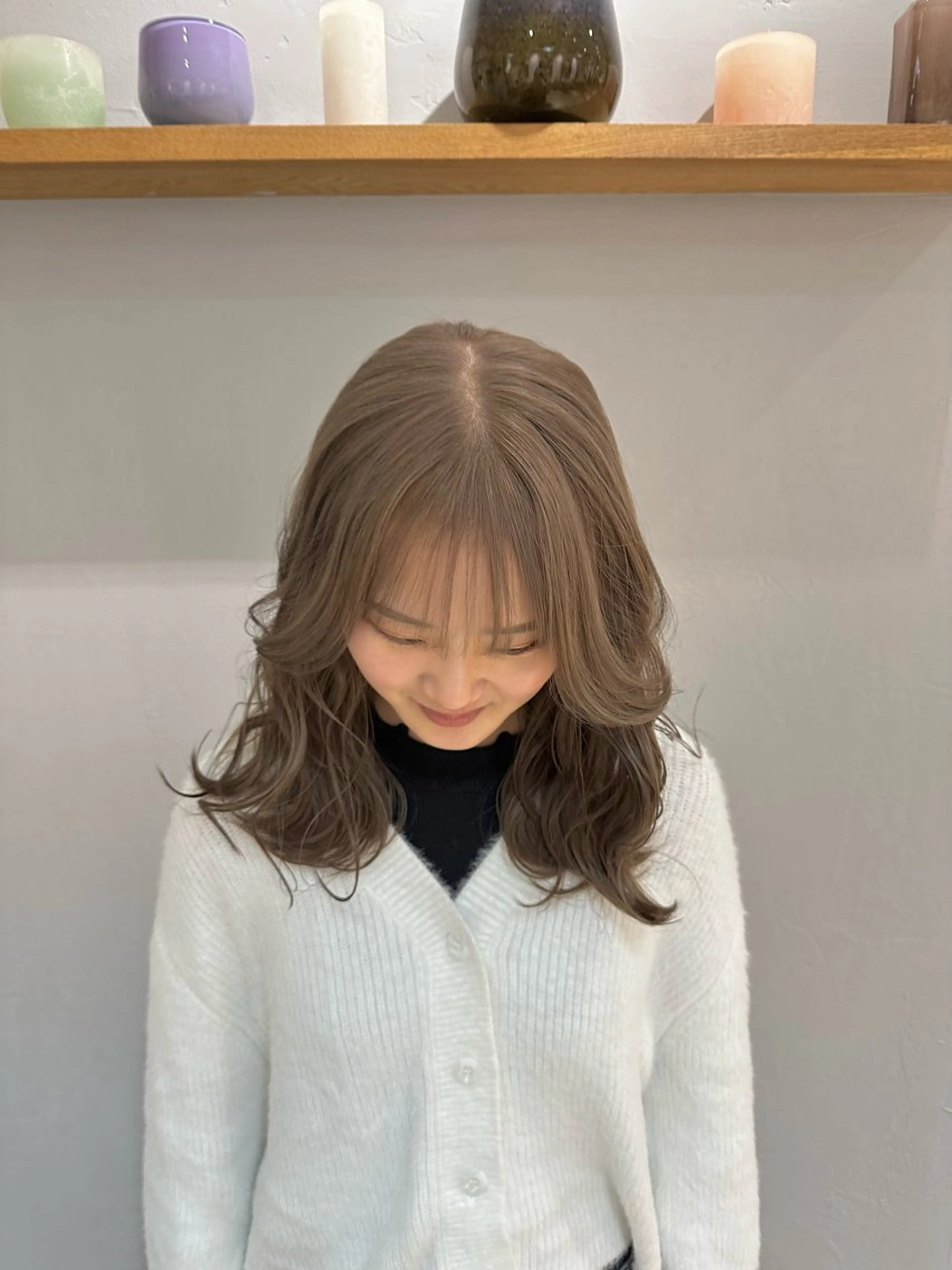 ミディアム カラー ブリーチ ハイトーンカラー ブリーチなしカラー ボブ カット ヘアカラー REINA☁️透明感 カラー/ぷつっと♡のヘアスタイル